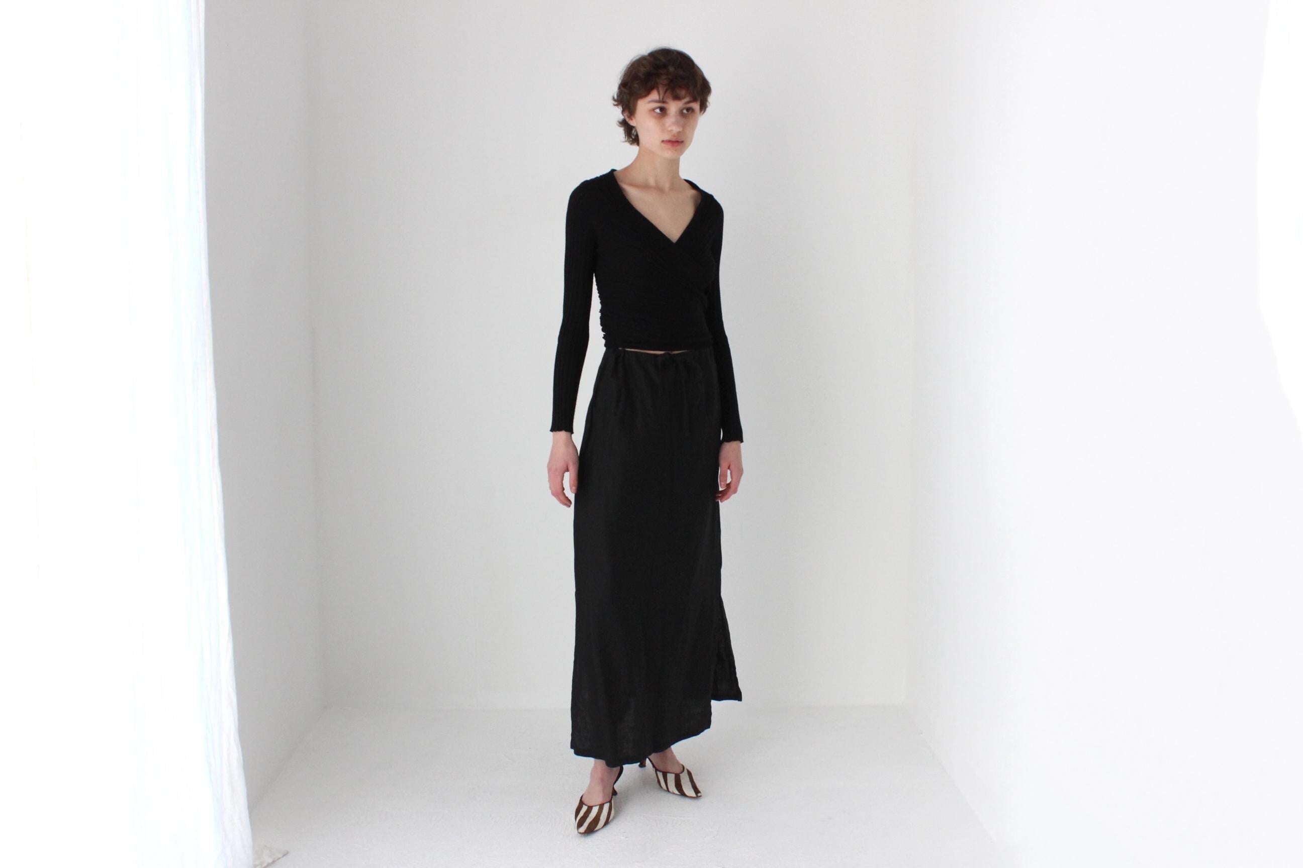 90s Minimal Linen High Waist Skirt