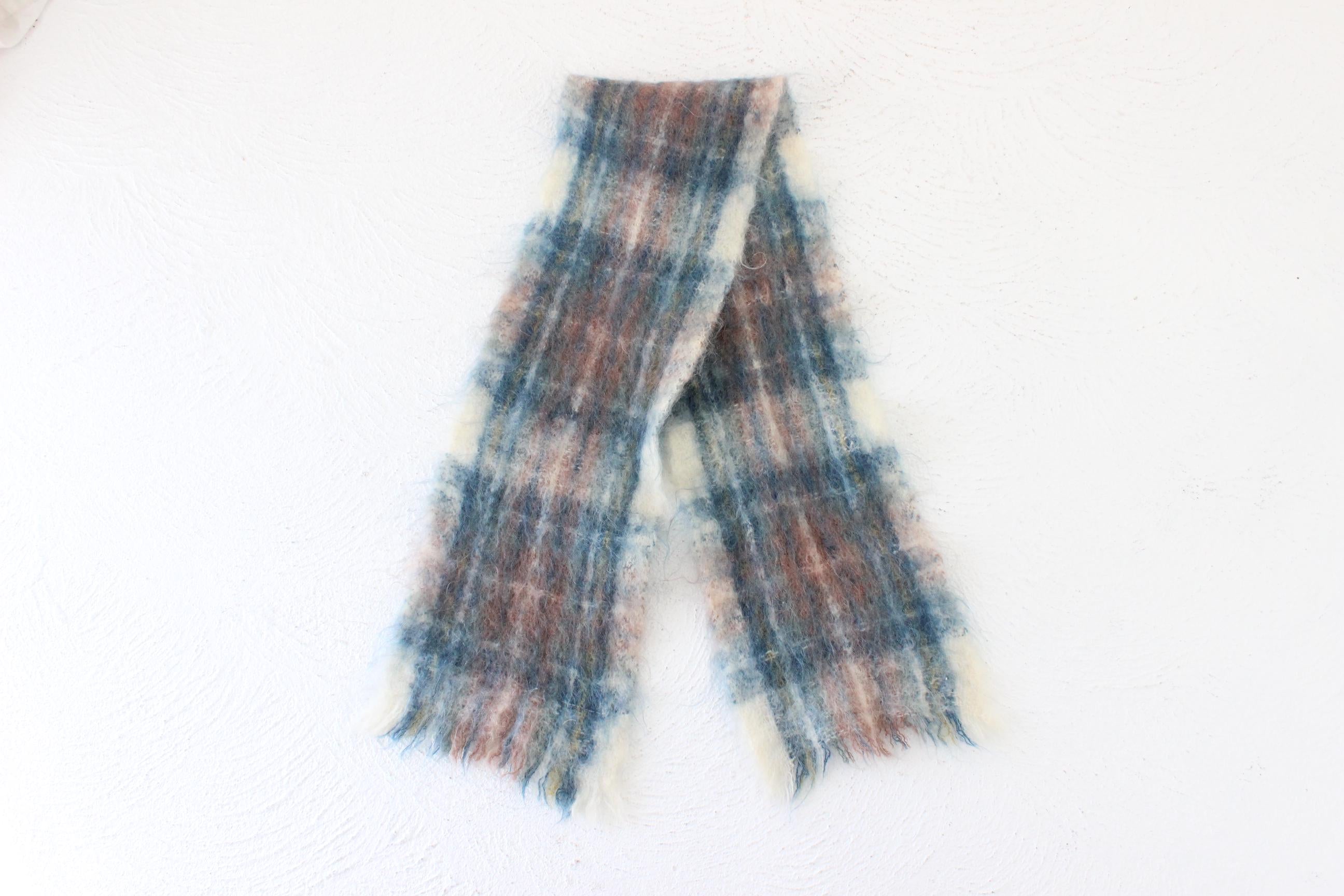 80s Scottish Mohair & Wool Tartan Knit Scarf