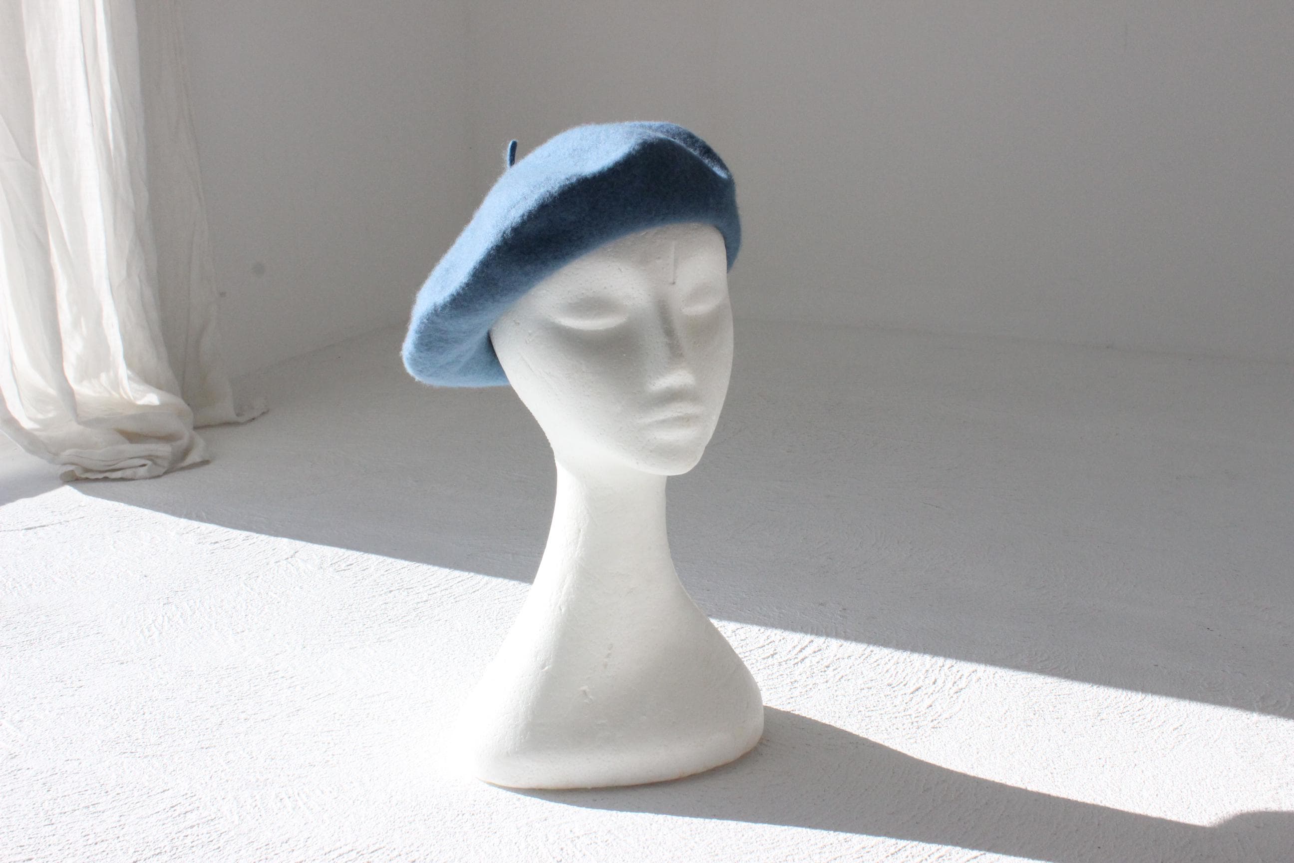 Vintage Pure Wool Beret in Denim Blue