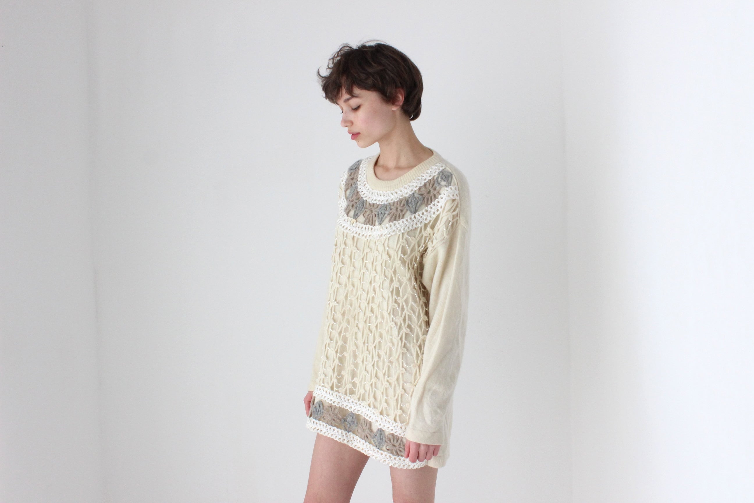 80s Lambswool & Angora Pearl Embellished Sweater