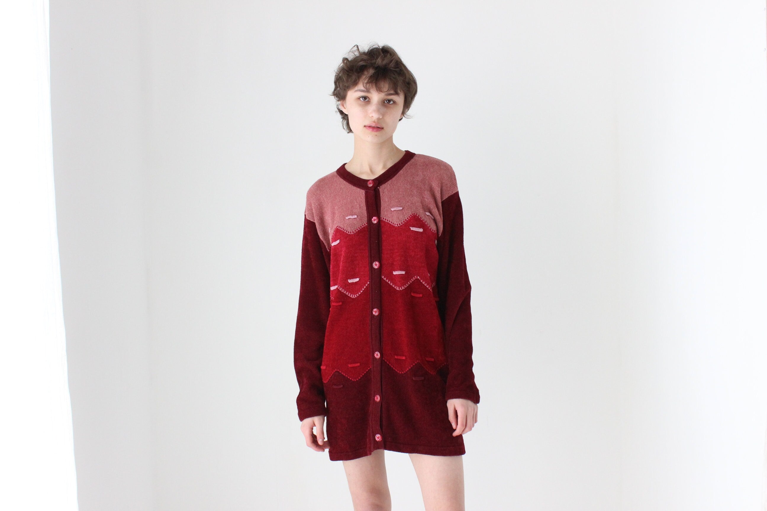90s Soft Chenille Wool Blend Patterned Sweater Dress
