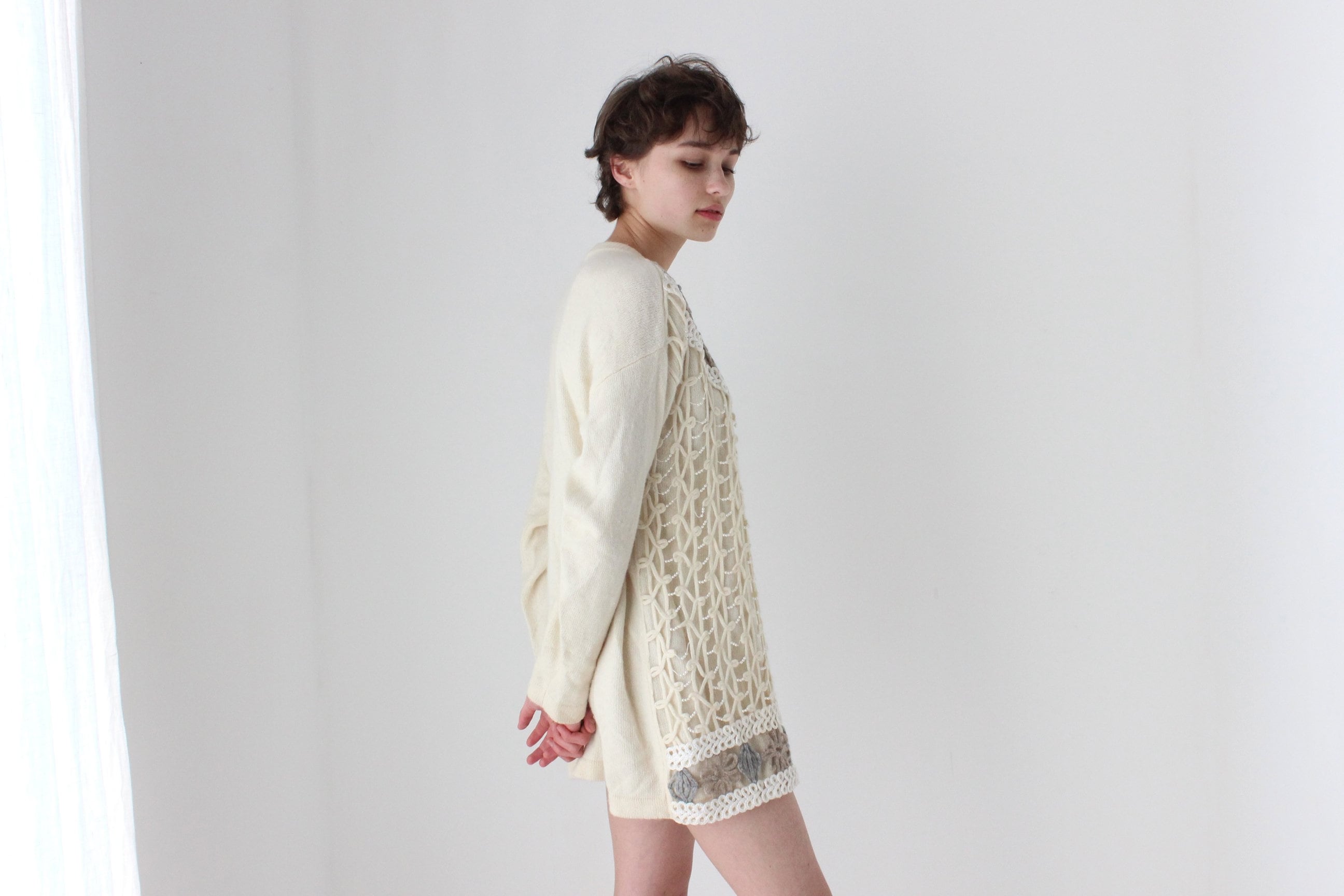 80s Lambswool & Angora Pearl Embellished Sweater