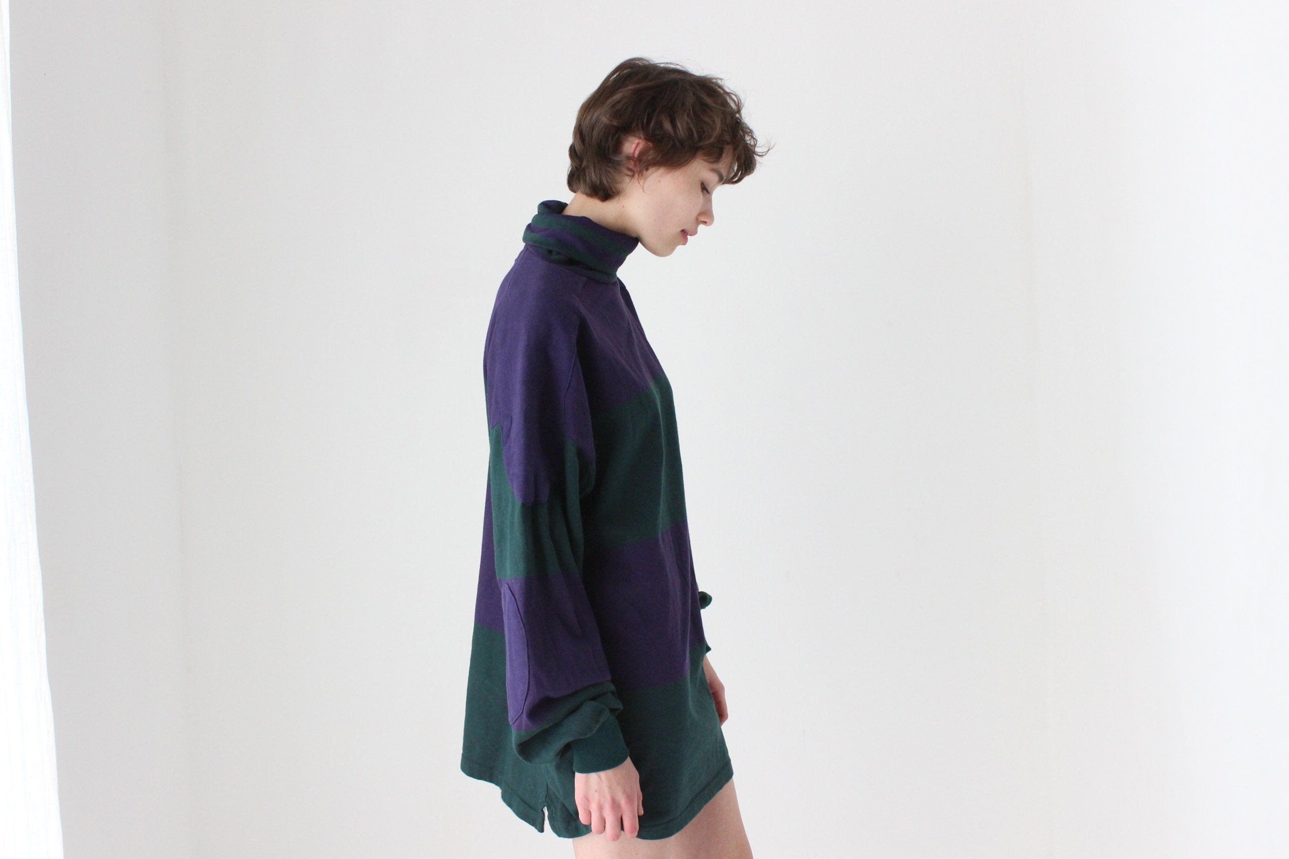 90s Cotton Stripe Oversized Sweatshirt Dress