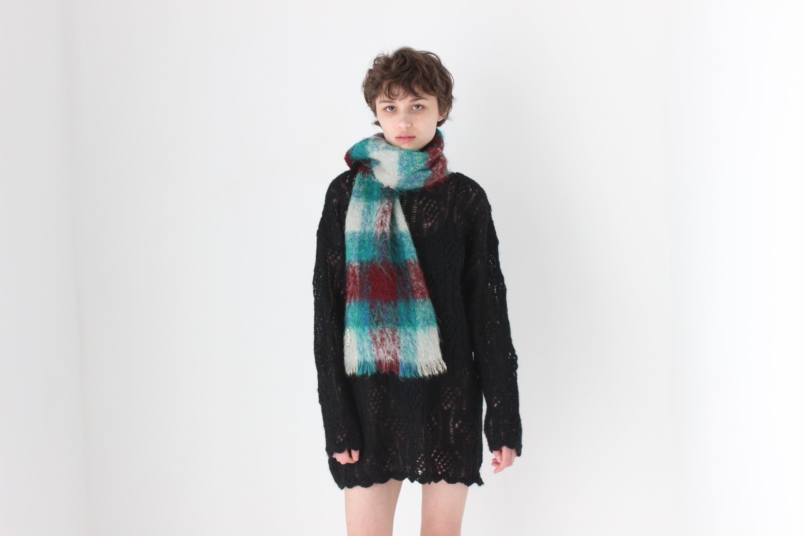 80s Scottish Pure Mohair Tartan Scarf by Andrew Stewart