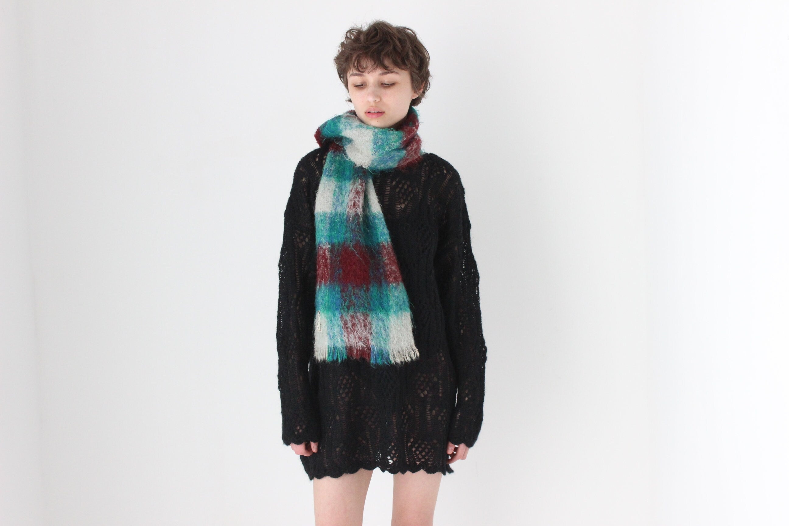 80s Scottish Pure Mohair Tartan Scarf by Andrew Stewart