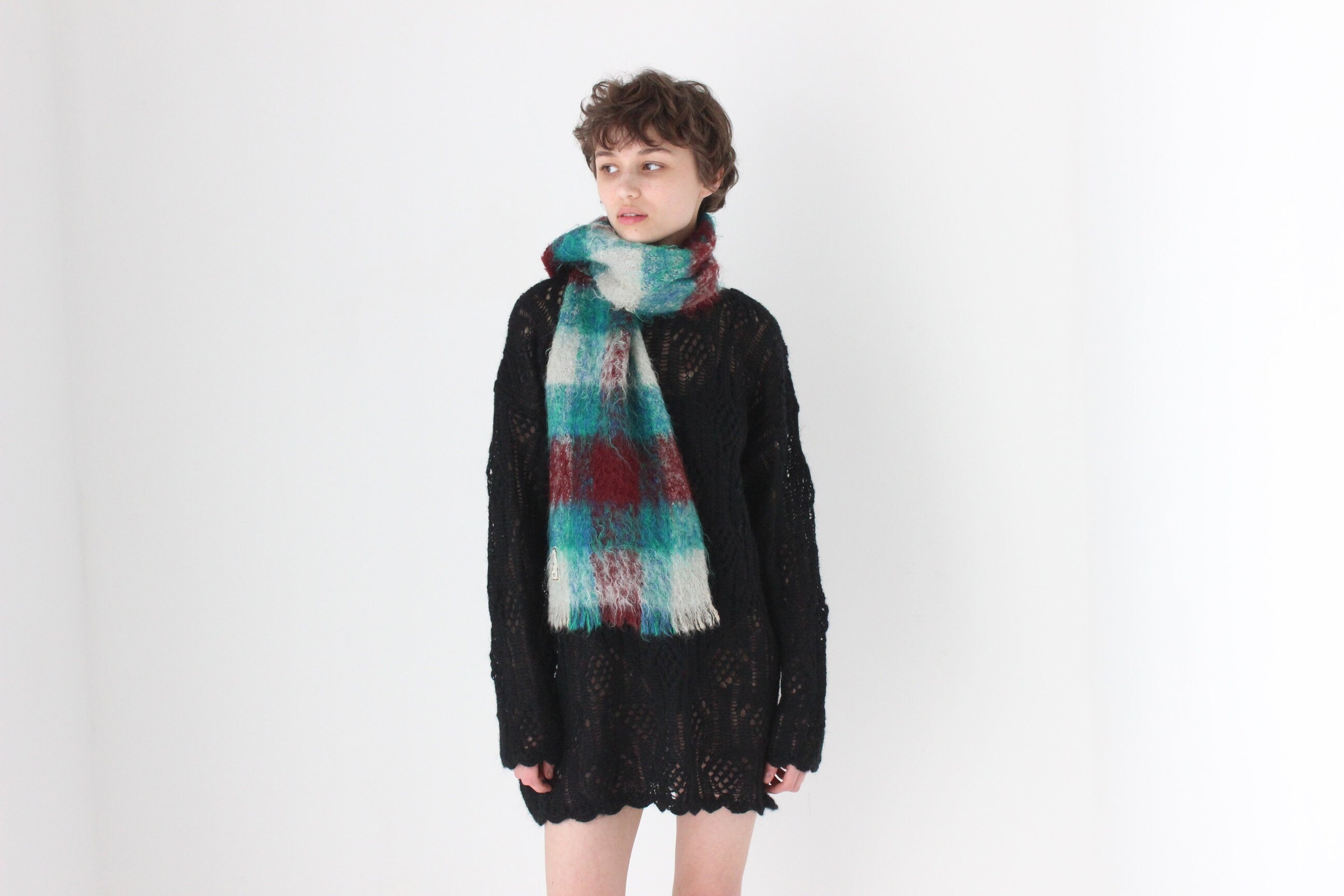 80s Scottish Pure Mohair Tartan Scarf by Andrew Stewart