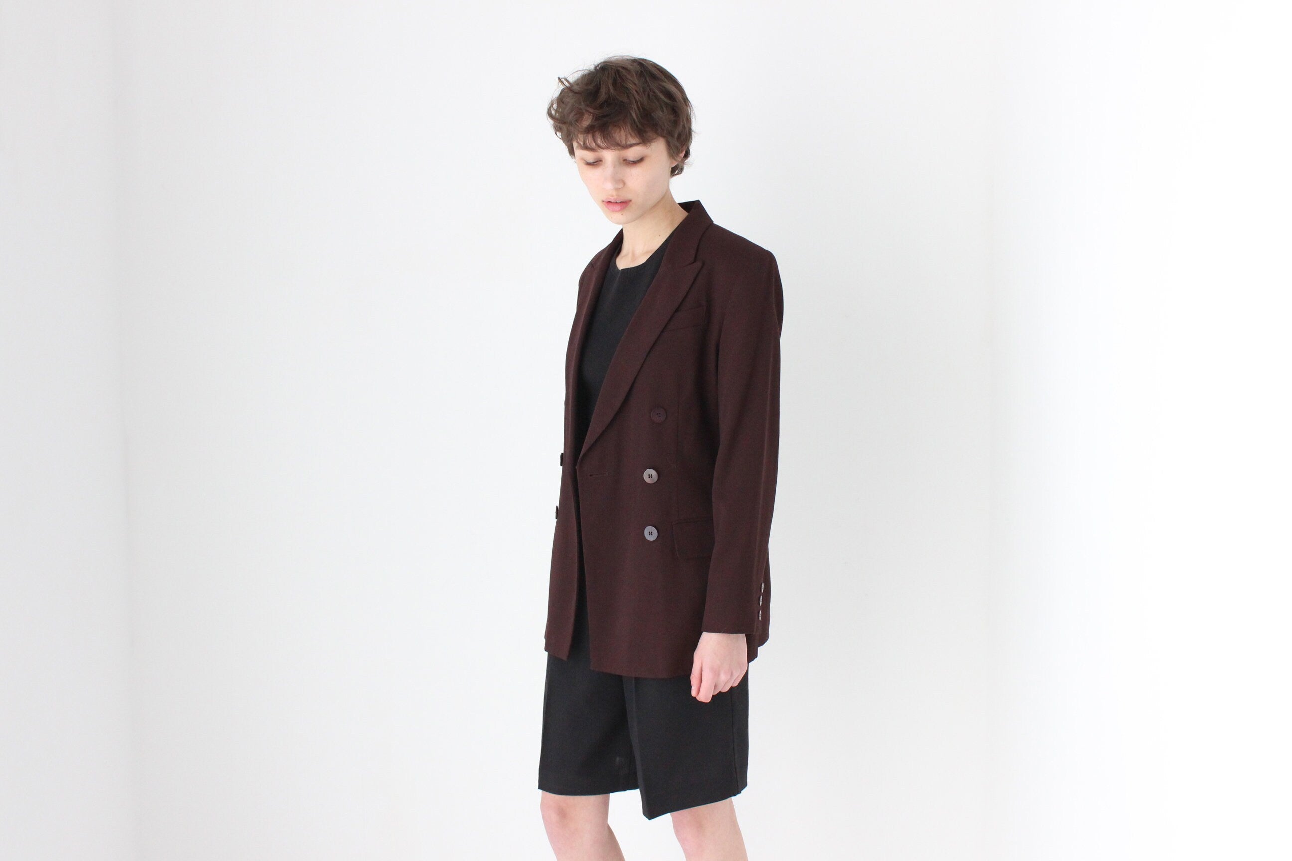 90s Chocolate Pure Wool Tailored Suit Blazer