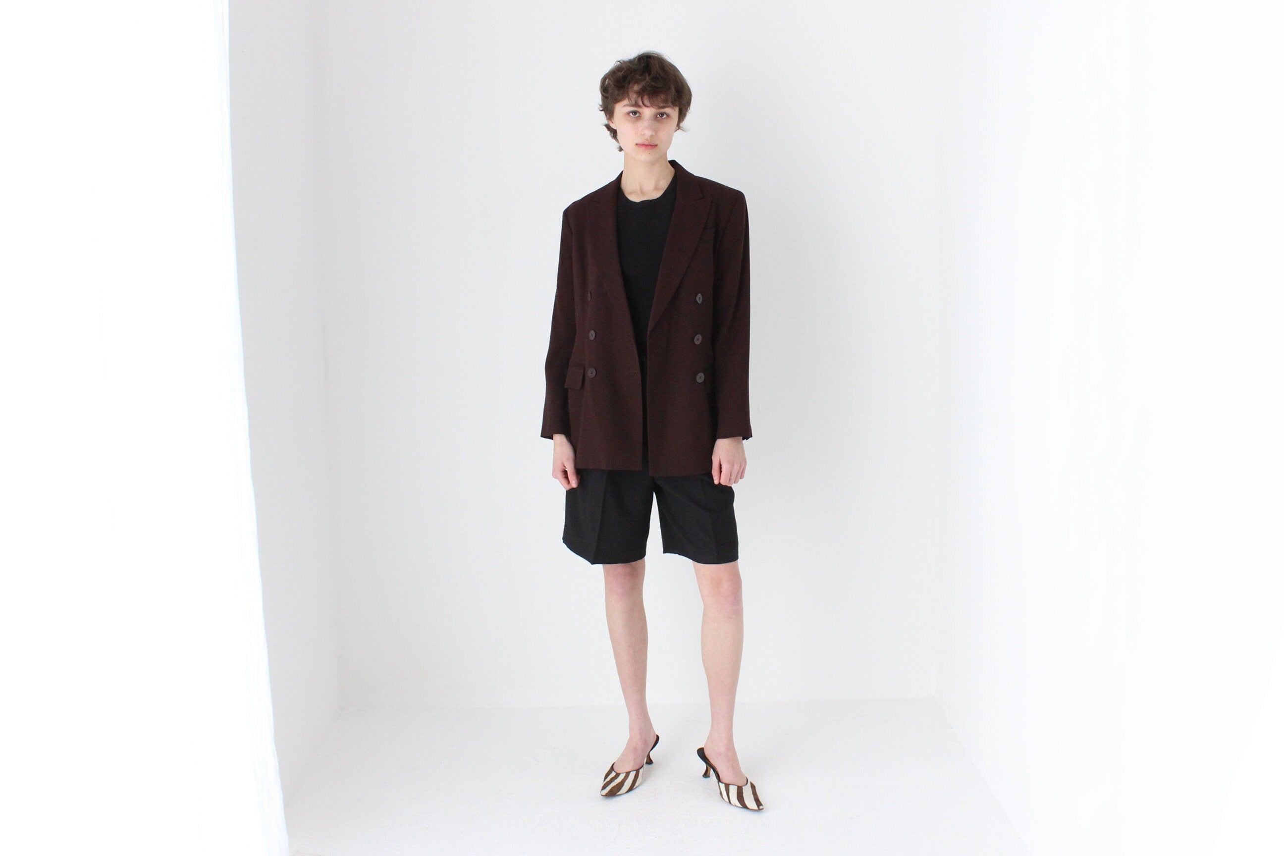 90s Chocolate Pure Wool Tailored Suit Blazer