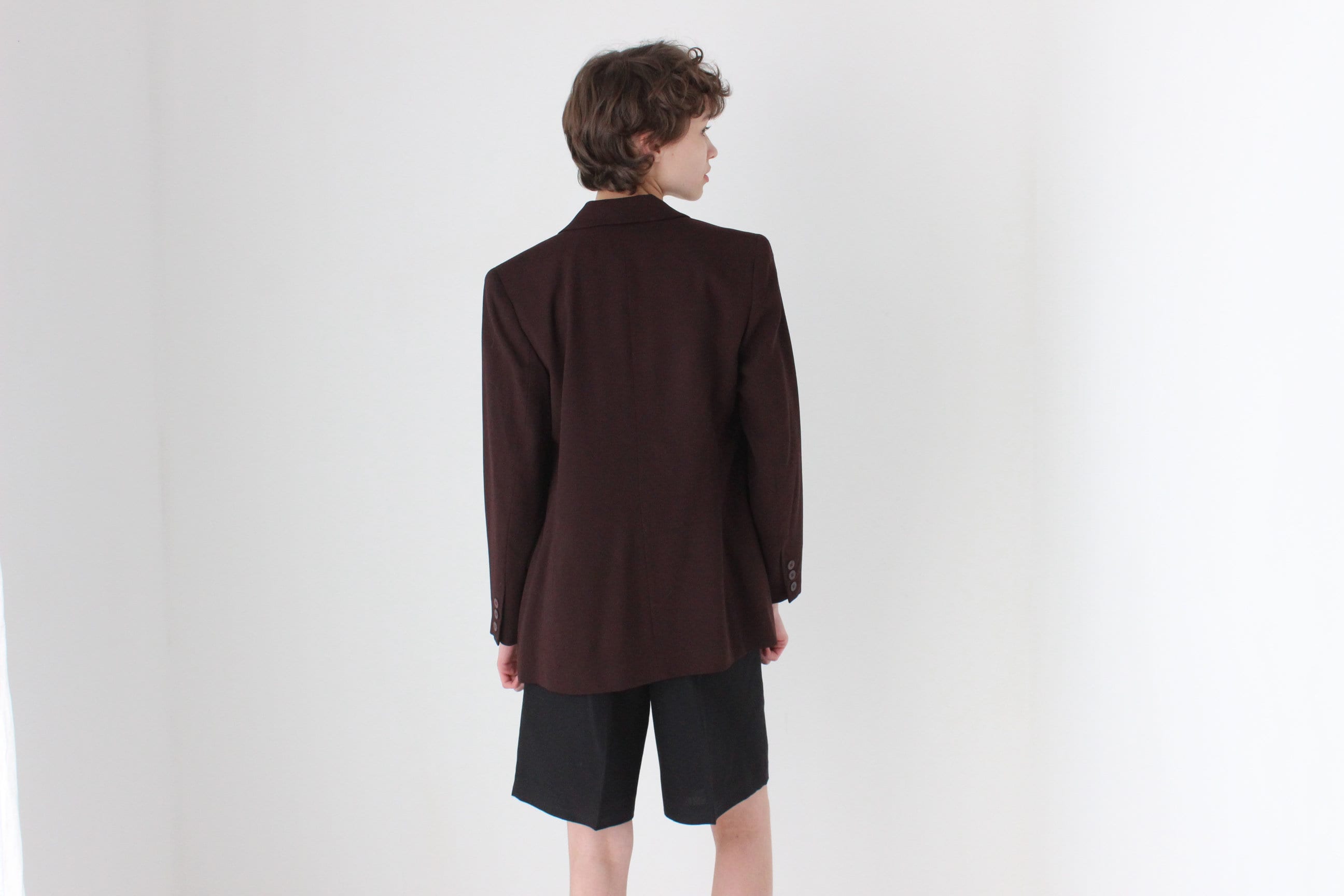 90s Chocolate Pure Wool Tailored Suit Blazer
