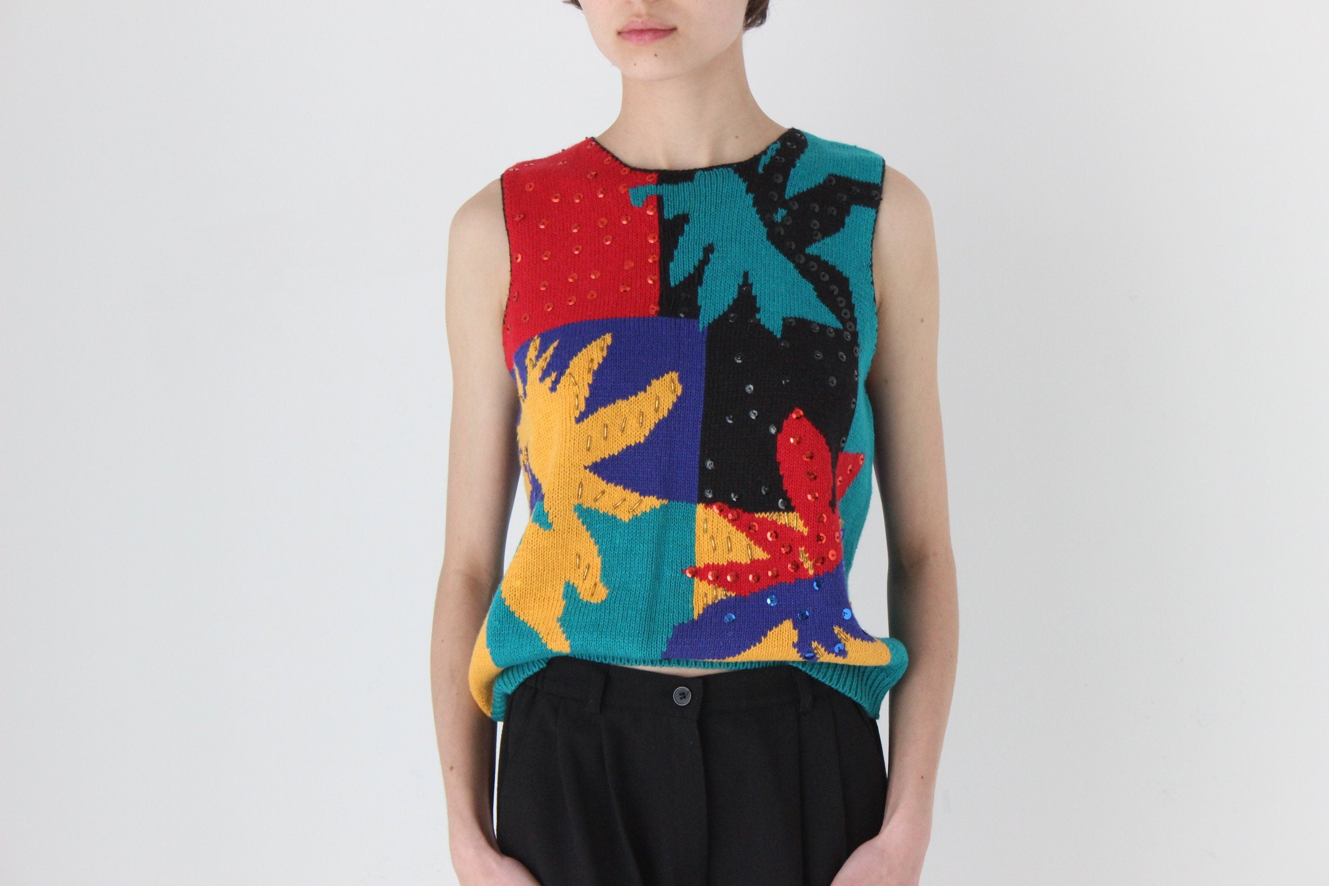 Wild 80s Multi Colour Abstract Knit Tank