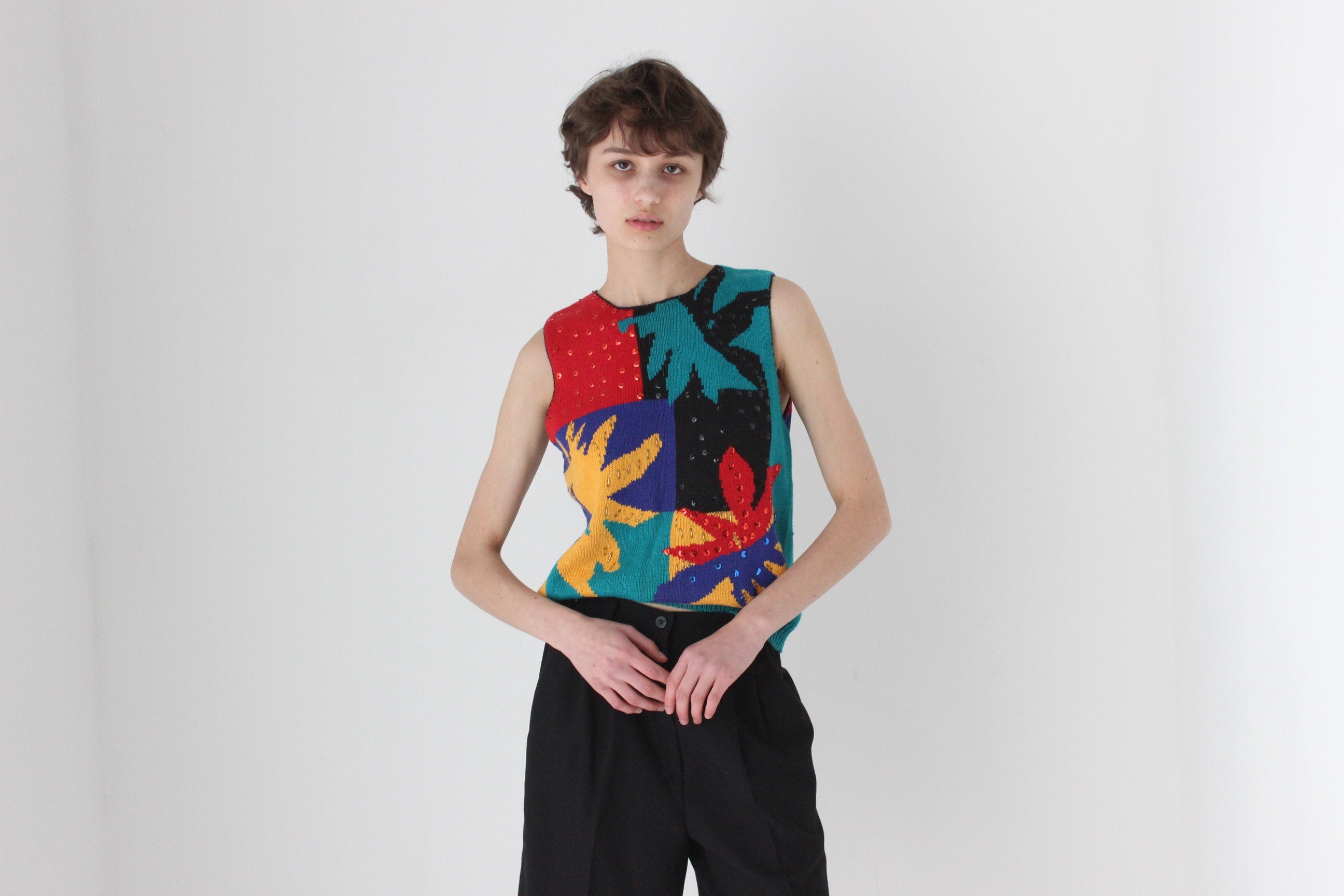 Wild 80s Multi Colour Abstract Knit Tank