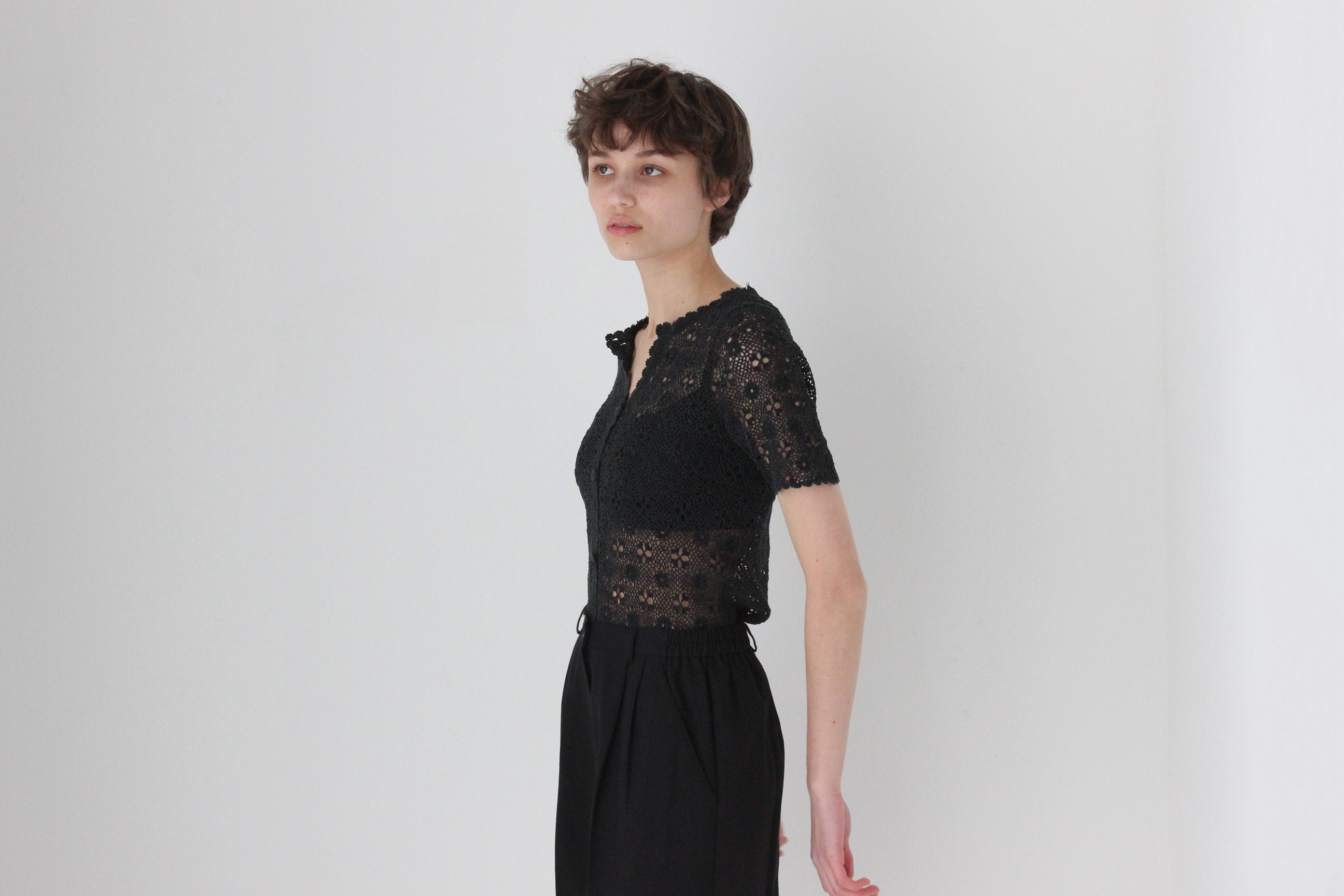 70s Cotton Crochet Doily Top