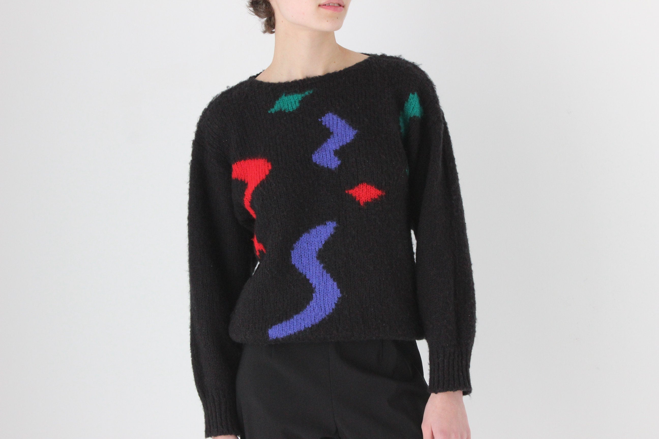 80s Abstract Shapes Black Sweater