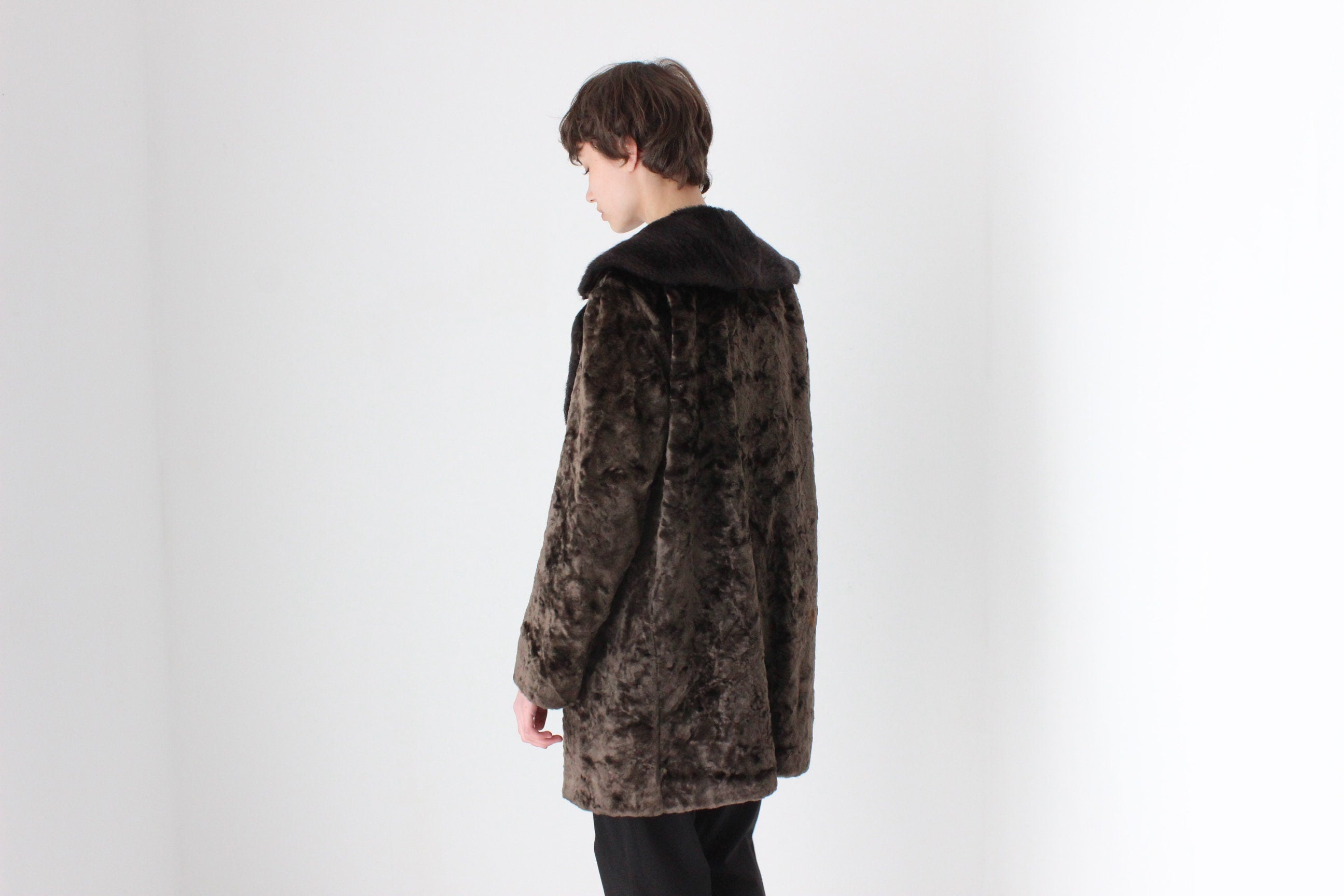 True 70s Chocolate Faux Fur Shaggy Collar Afghan Coat