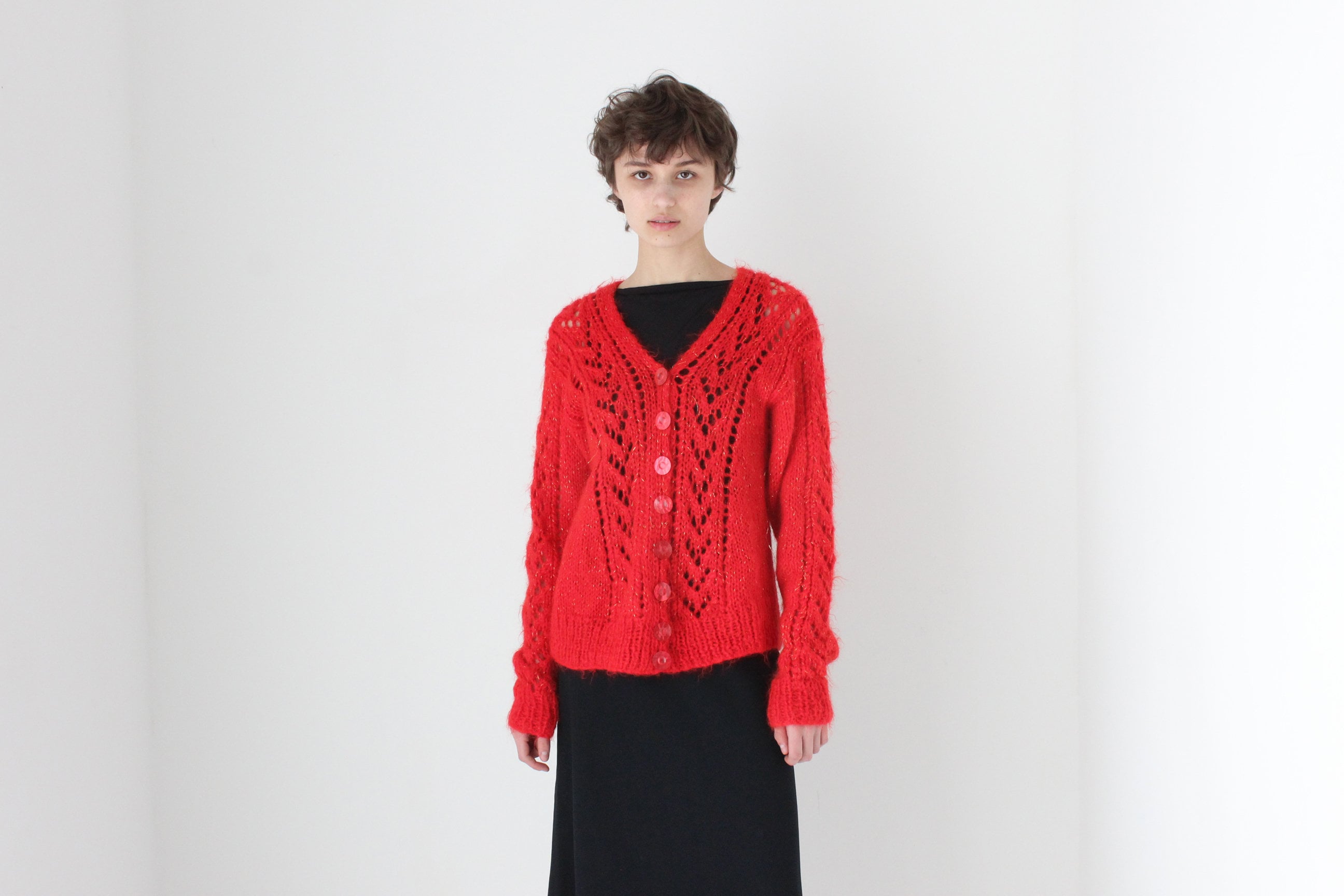 80s Hand Knit Mohair & Wool Funky Cardigan