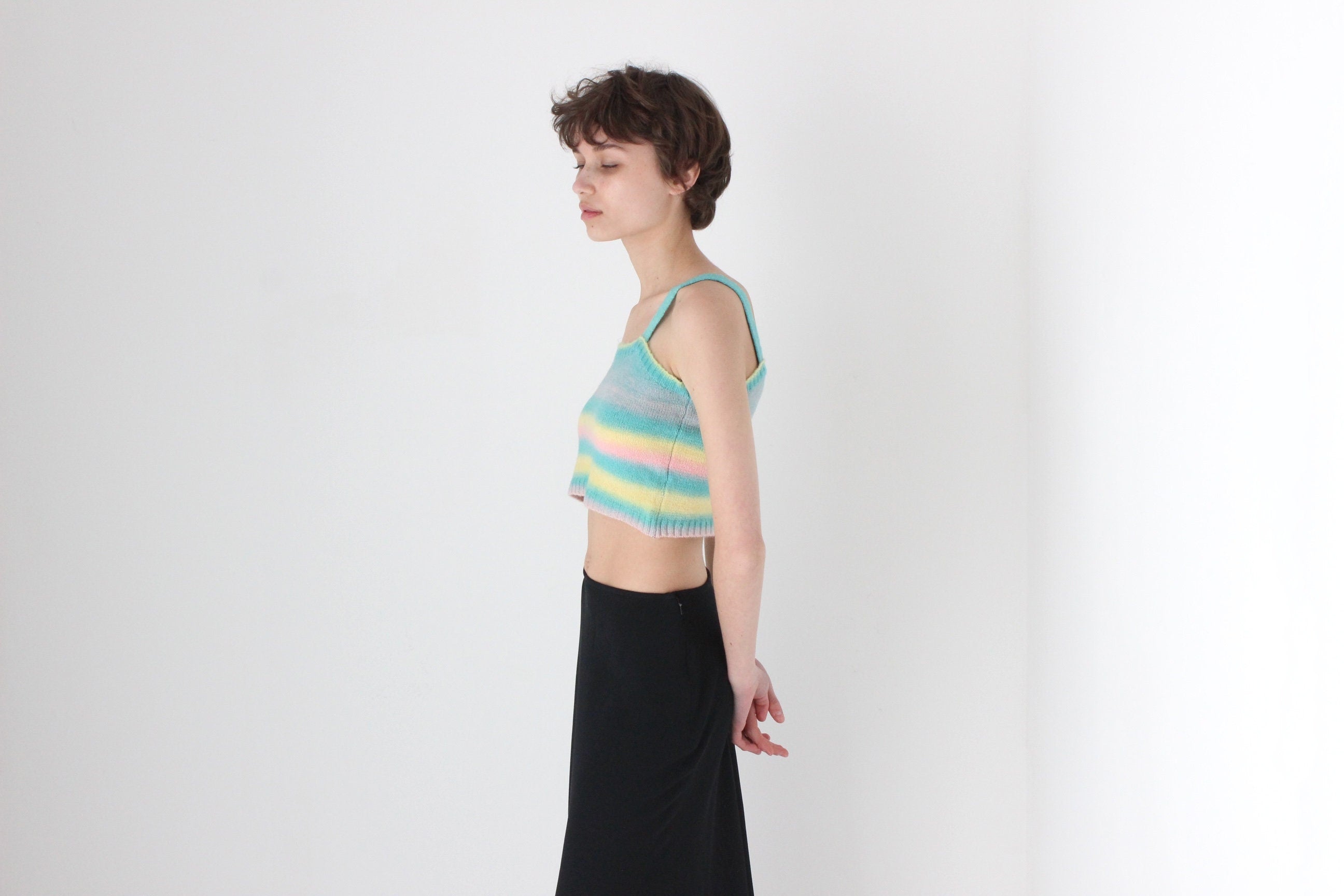 90s Pastel Stripe Stretch Knit Crop Top