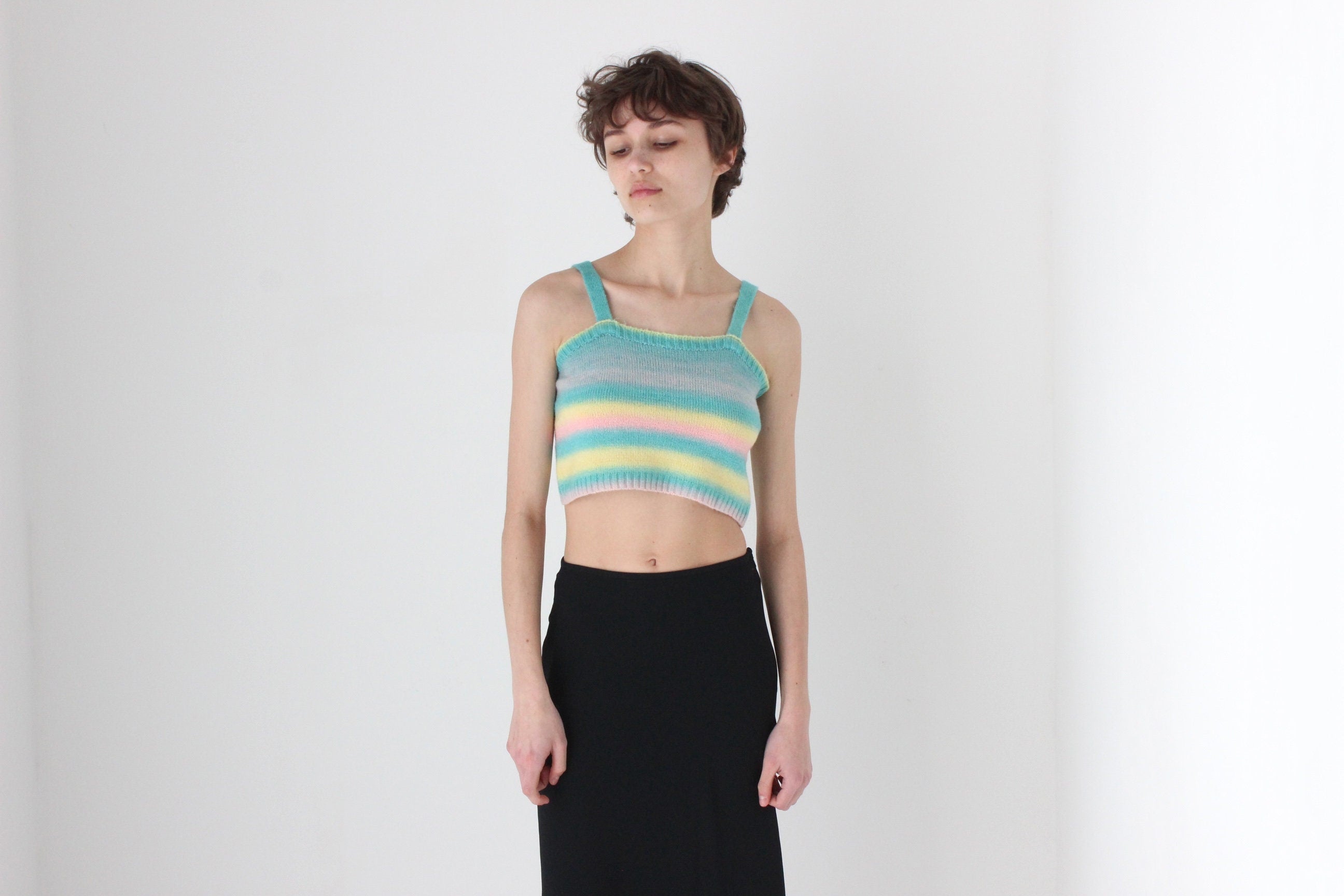 90s Pastel Stripe Stretch Knit Crop Top