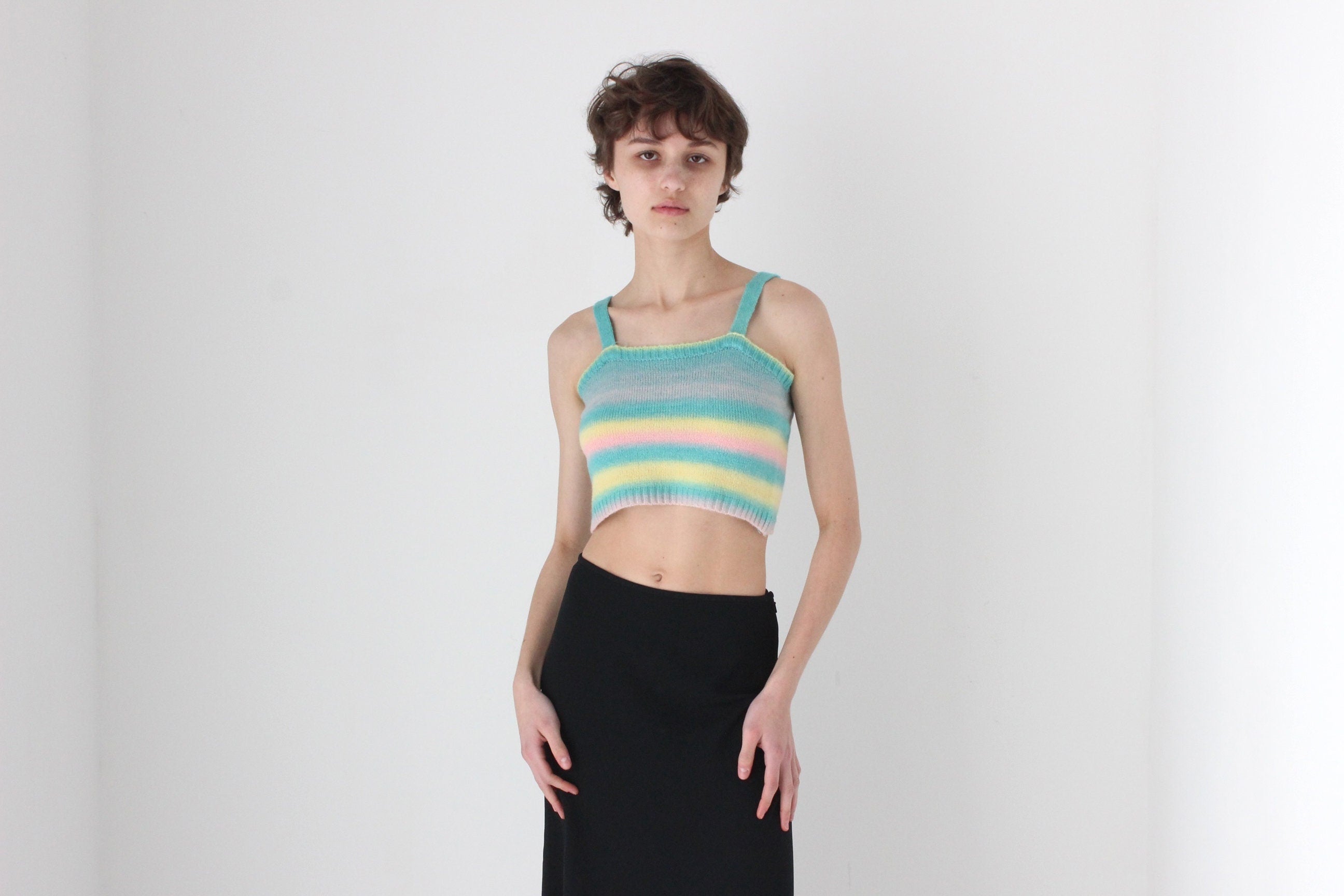 90s Pastel Stripe Stretch Knit Crop Top