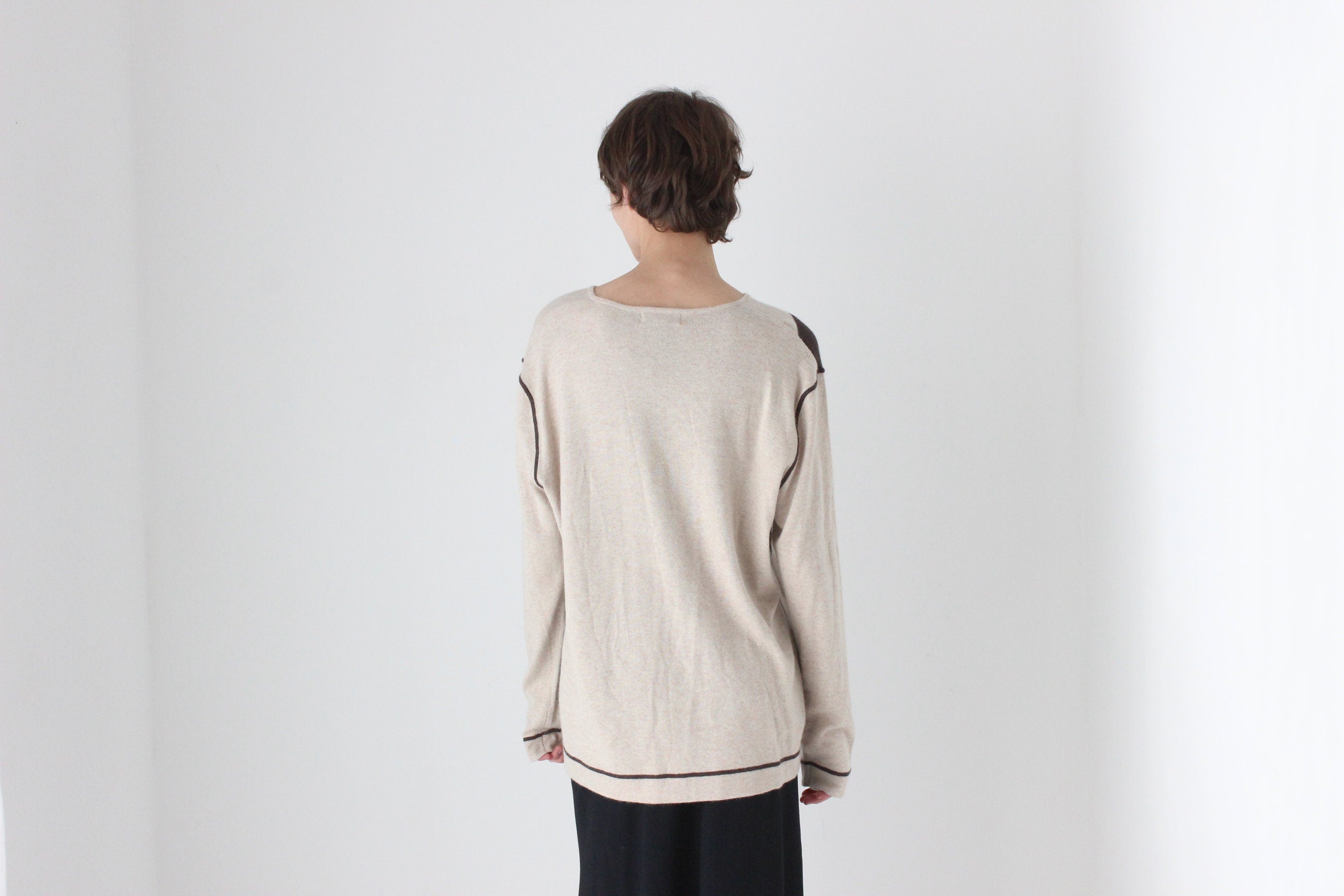 80s Soft Viscose / Cashmere / Angora Knit Neutral Argyle Sweater