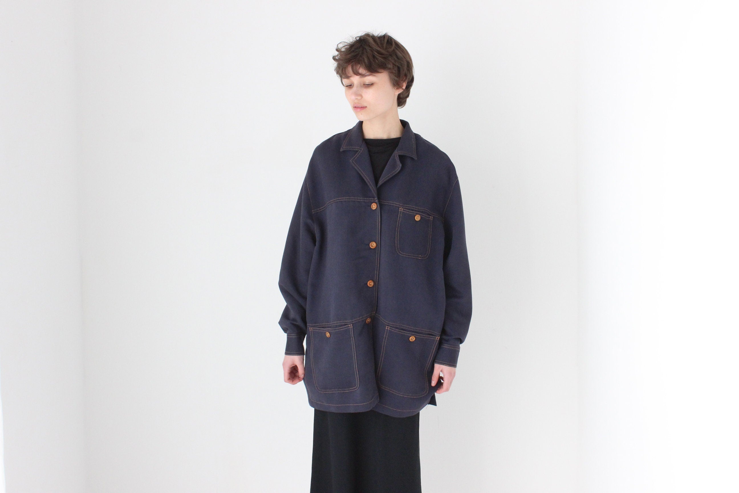 90s Midnight Blue Boxy Unisex Multi Pocket Jacket