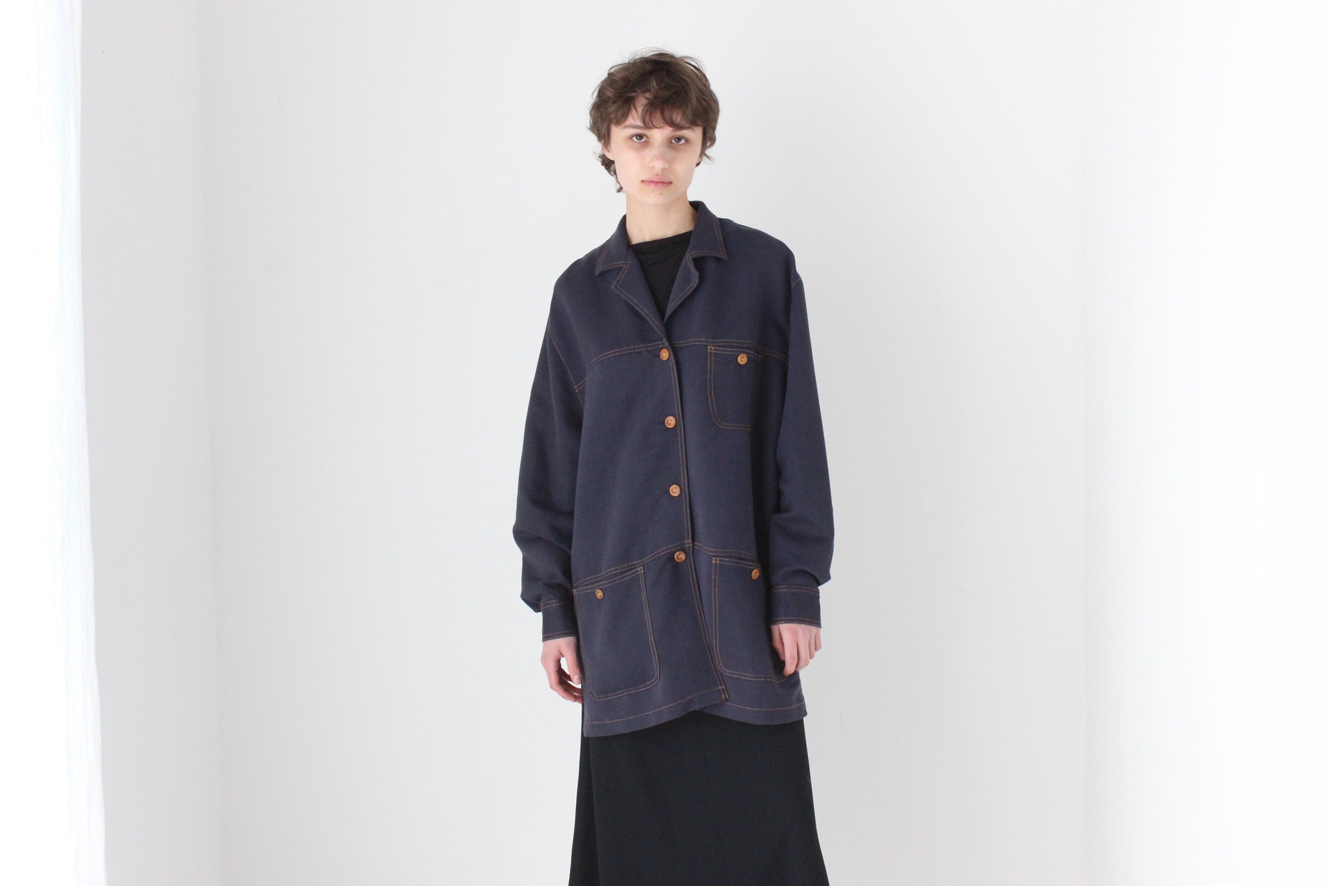 90s Midnight Blue Boxy Unisex Multi Pocket Jacket
