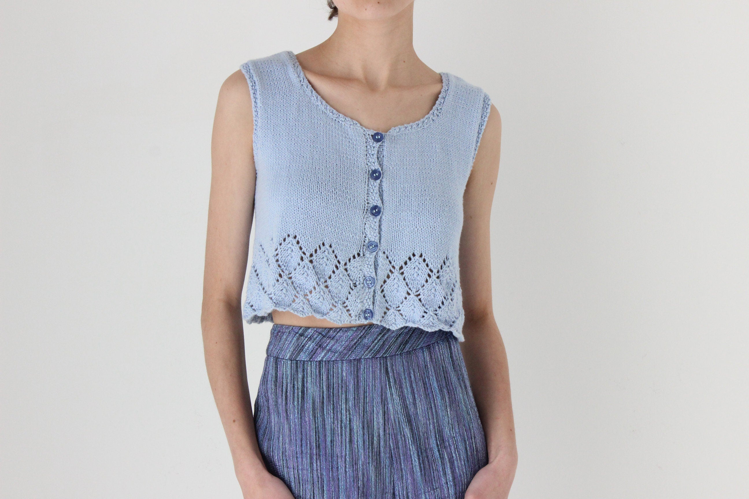 80s Baby Blue Hand Knit Crop Top
