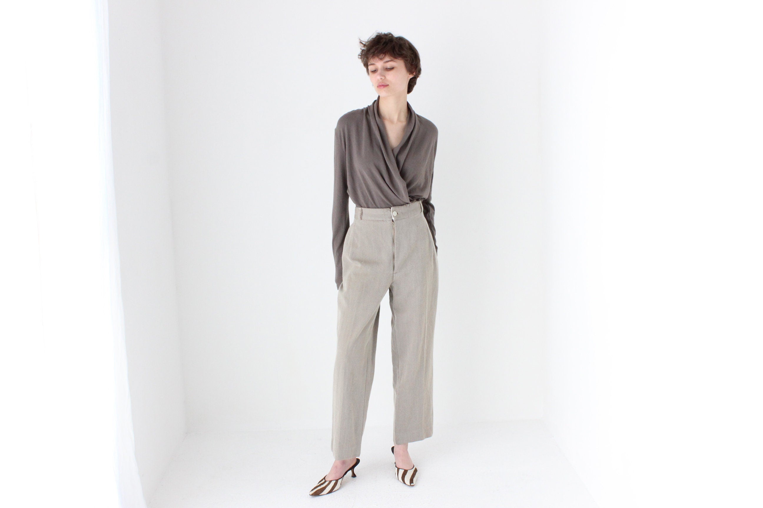 80s Country Road Neutral Wool Trousers