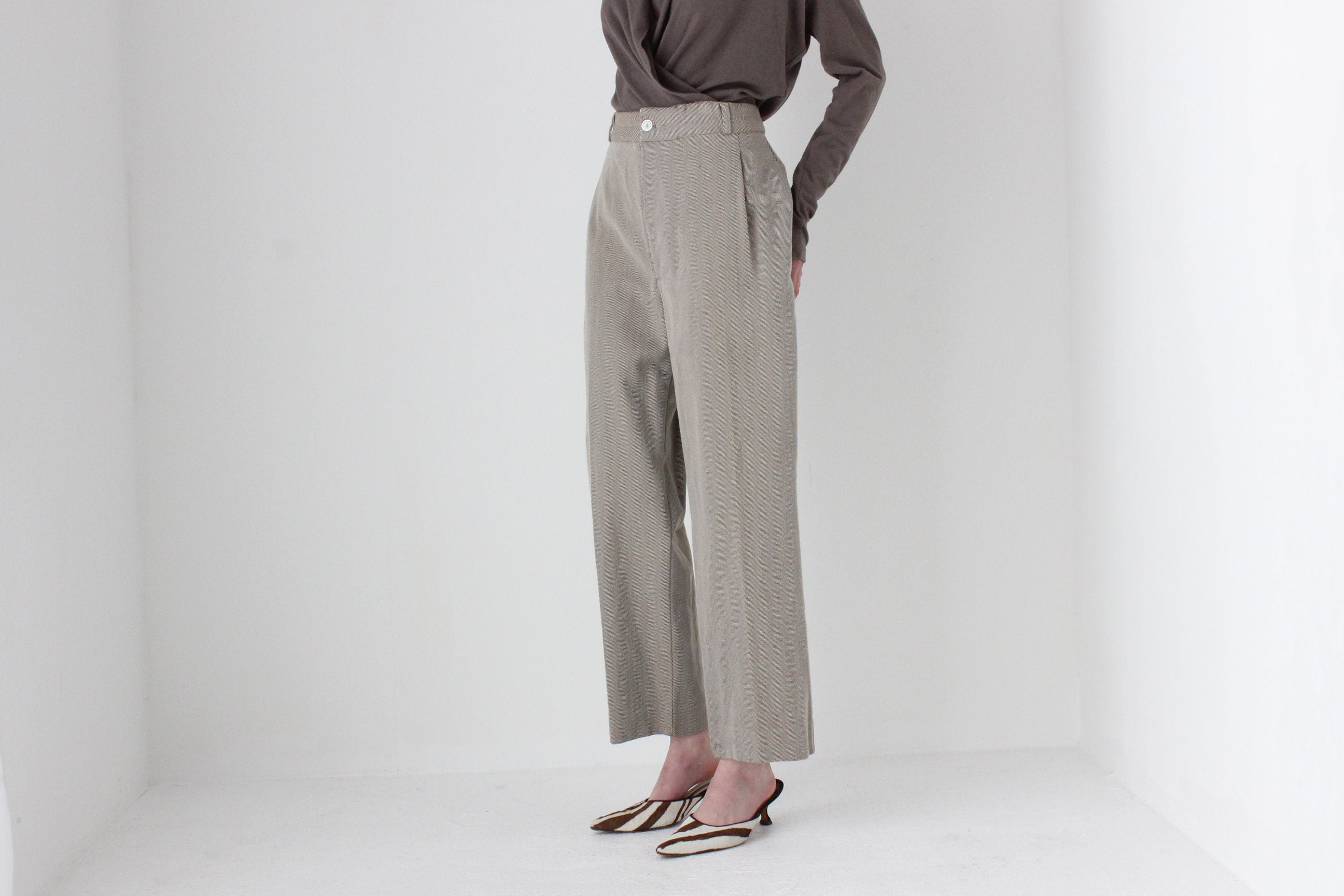 80s Country Road Neutral Wool Trousers