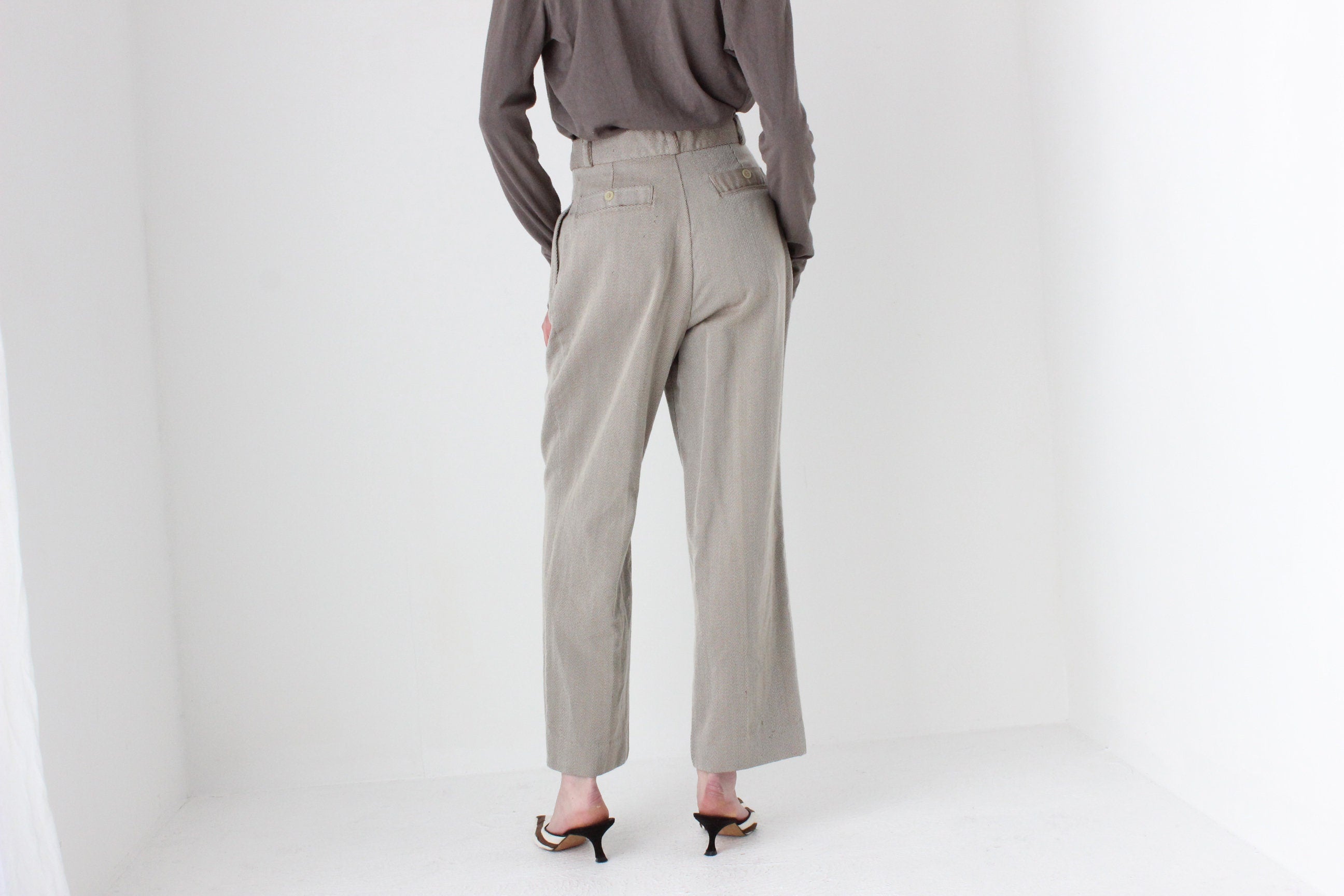 80s Country Road Neutral Wool Trousers