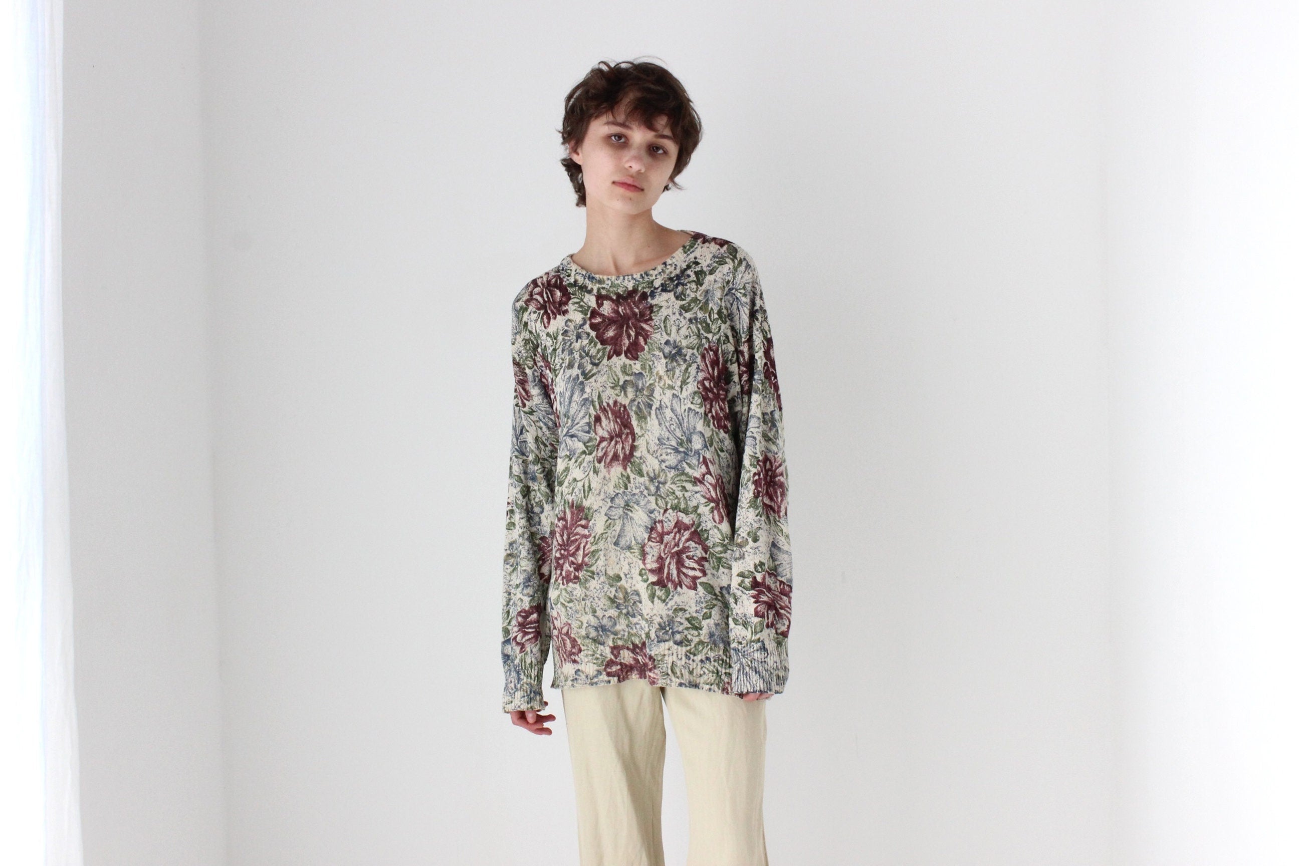 90s PURE SILK Knit Floral Sweater