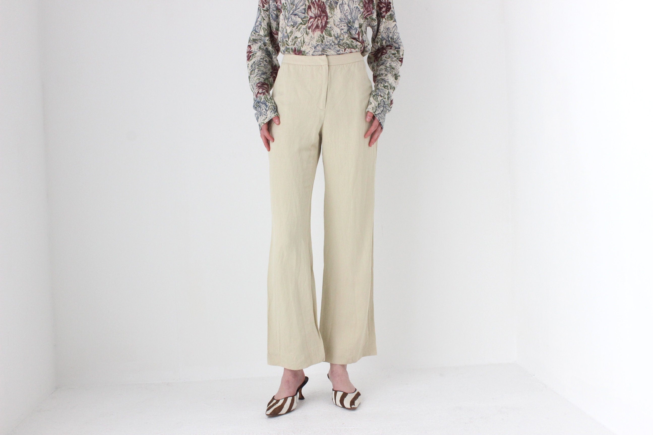 90s Neutral Linen Relaxed Trousers
