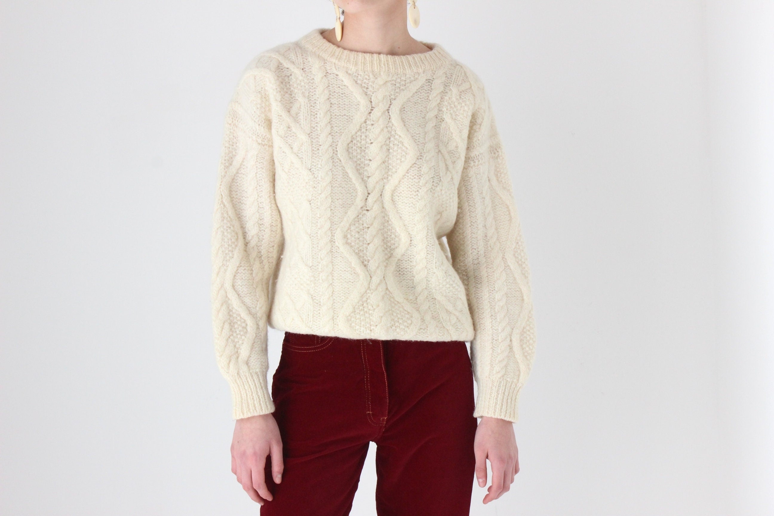 80s Pure Wool Chunky Cable Knit Sweater