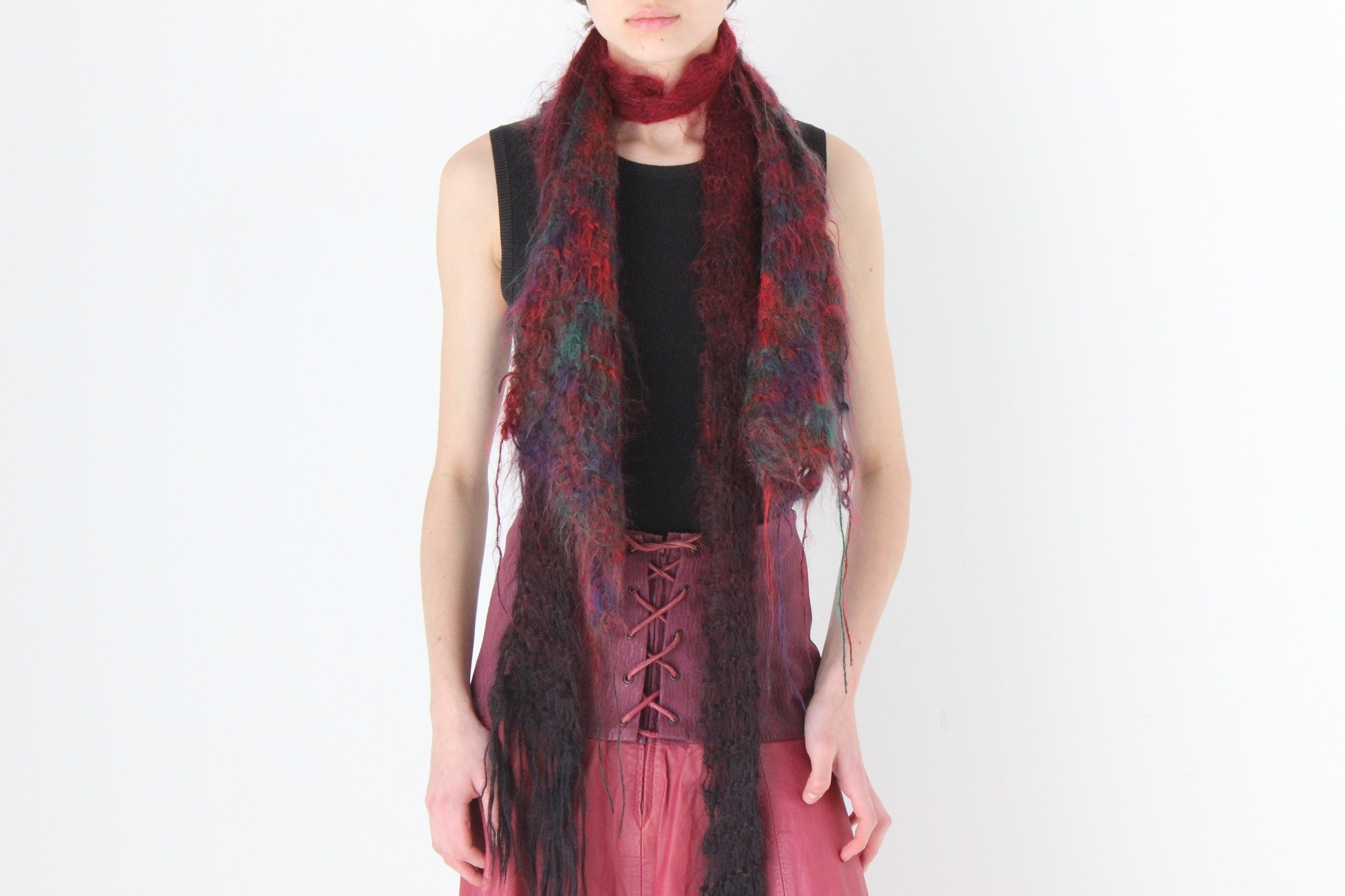80s Mohair Hand Knit Kate Bush Scarf Duo