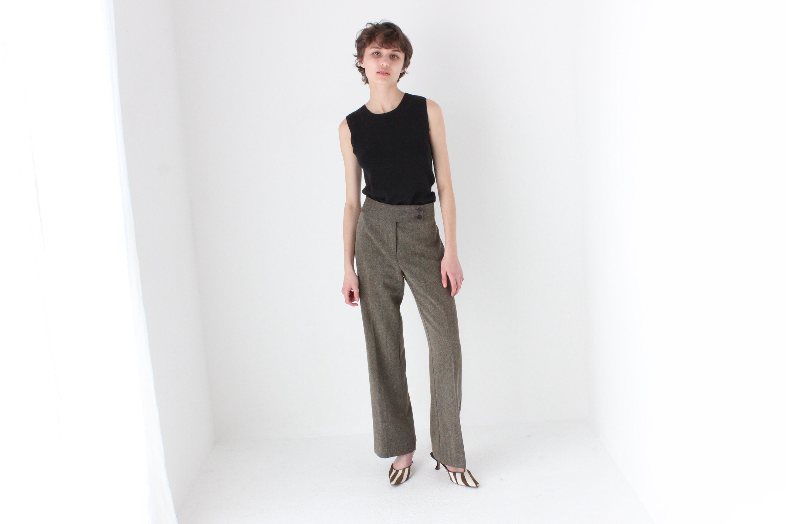 90s Woven Textured Wide Trousers