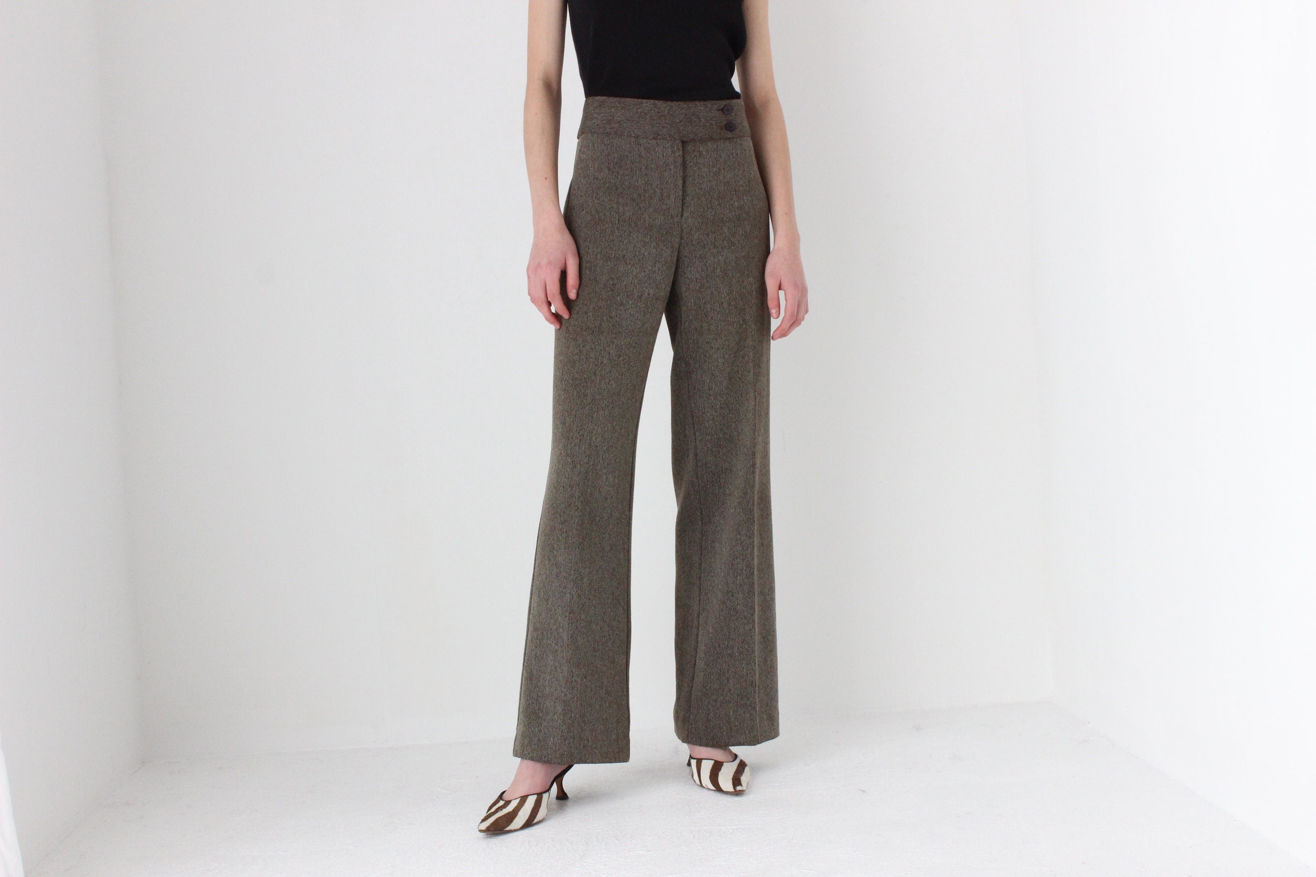 90s Woven Textured Wide Trousers