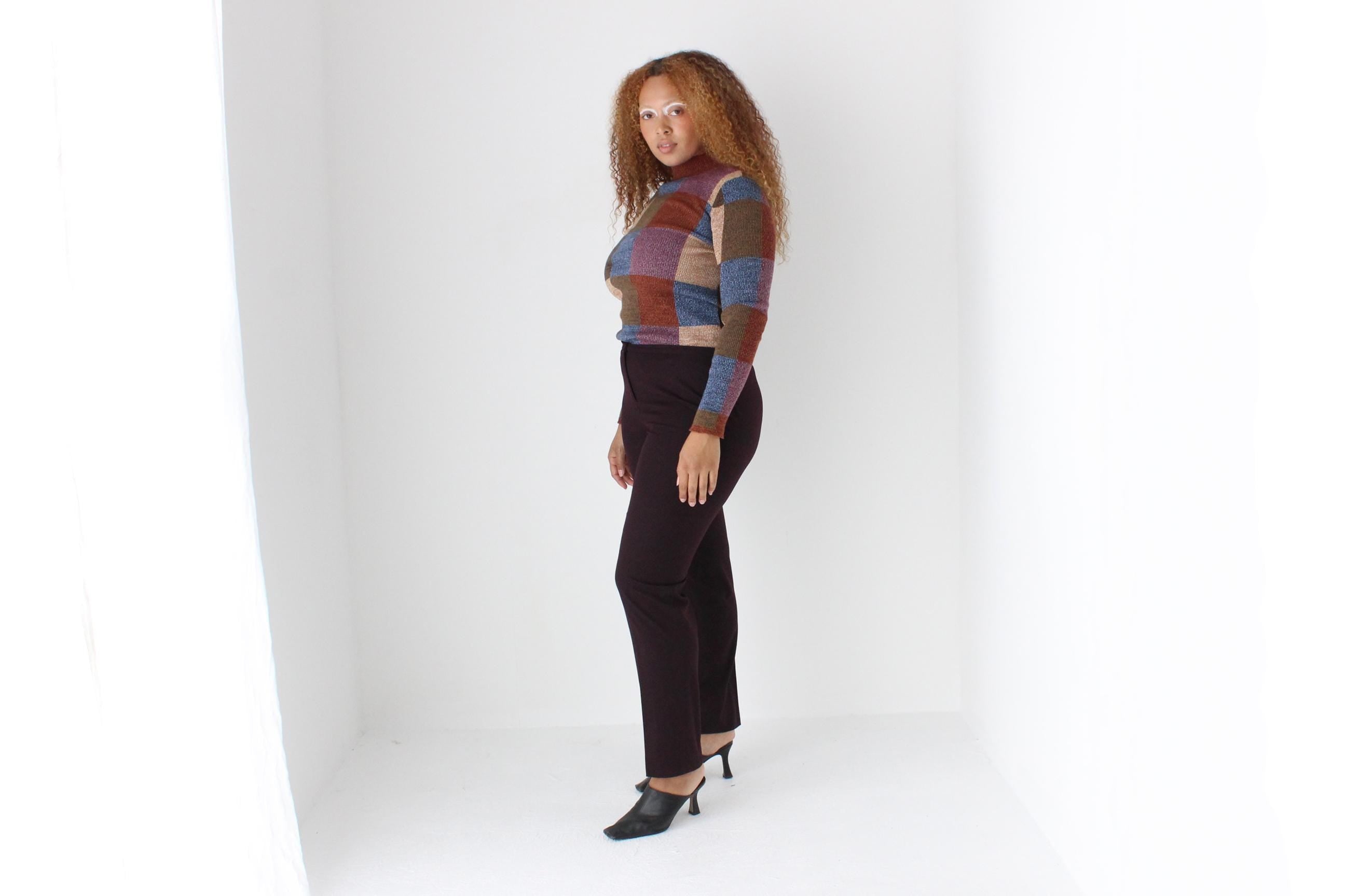 Y2K Pure Wool Checker Knit Sweater Top