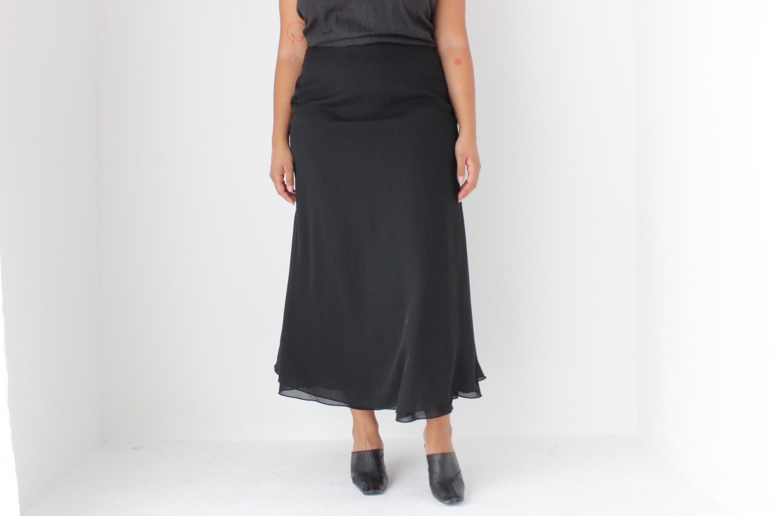 90s Minimal Black High Waist Maxi Skirt