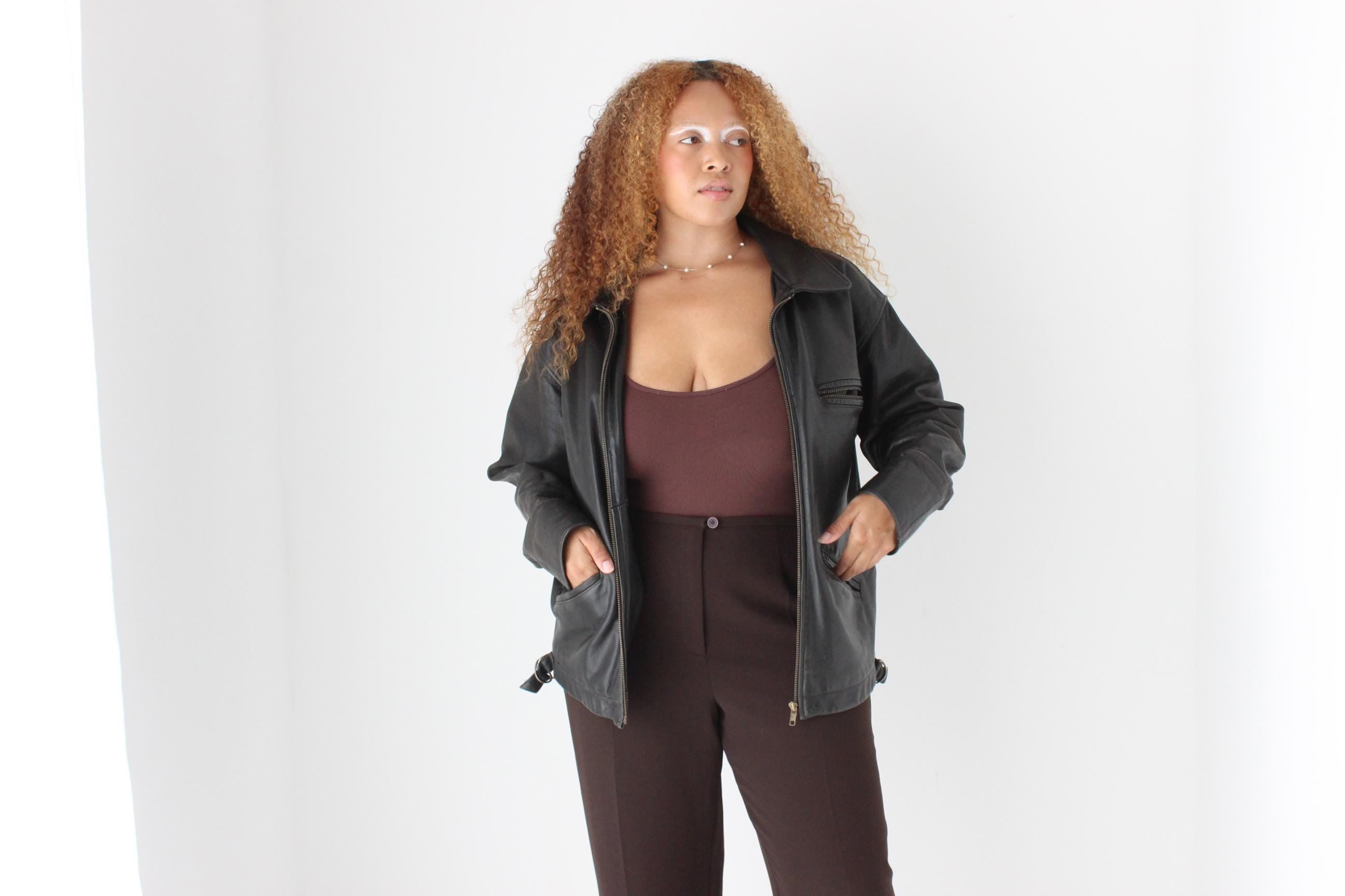 80s 'Palazzi' Leather Motorcycle Biker Jacket