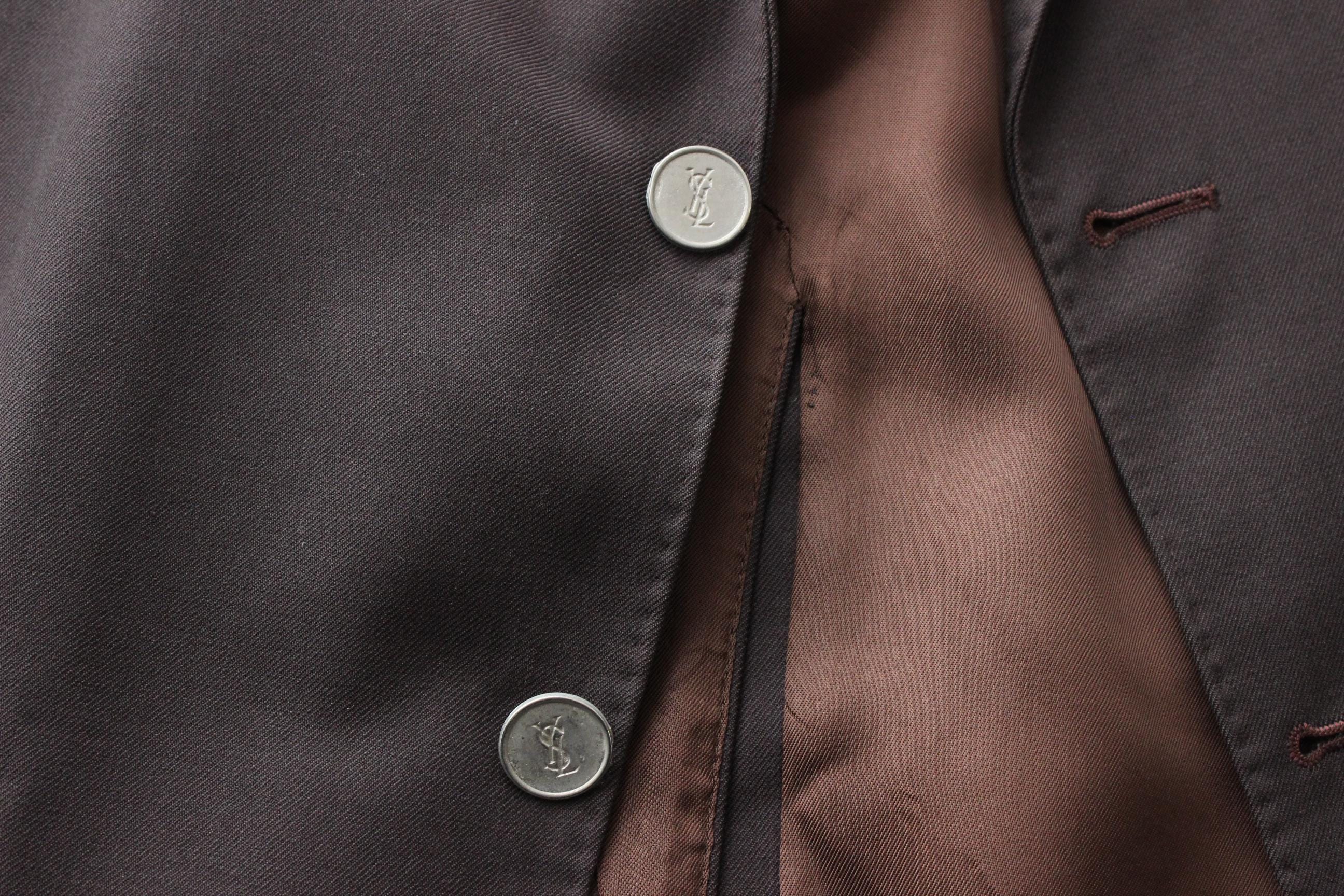 80s Yves Saint Laurent Chocolate Wool Men's Suit Blazer