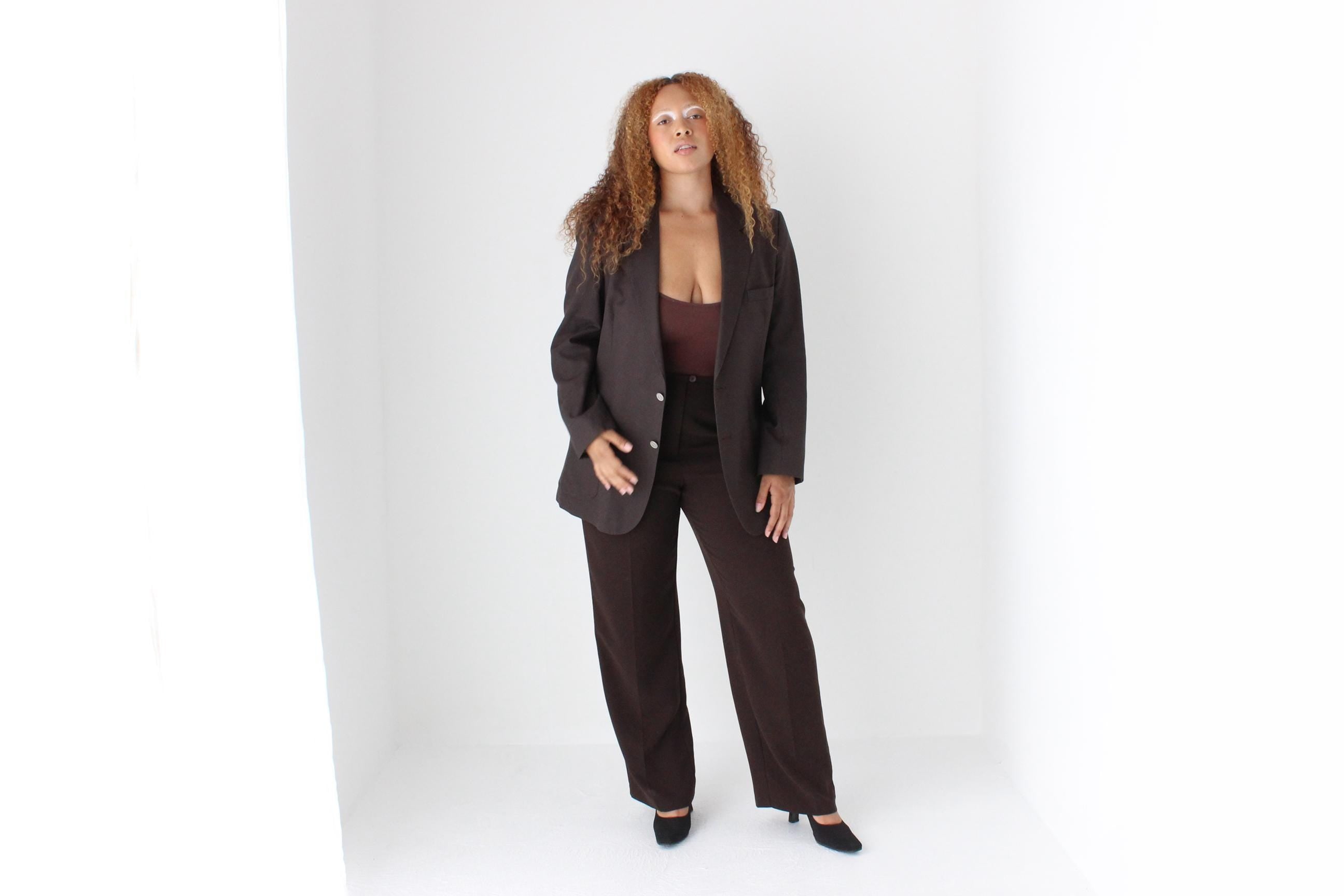 80s Yves Saint Laurent Chocolate Wool Men's Suit Blazer
