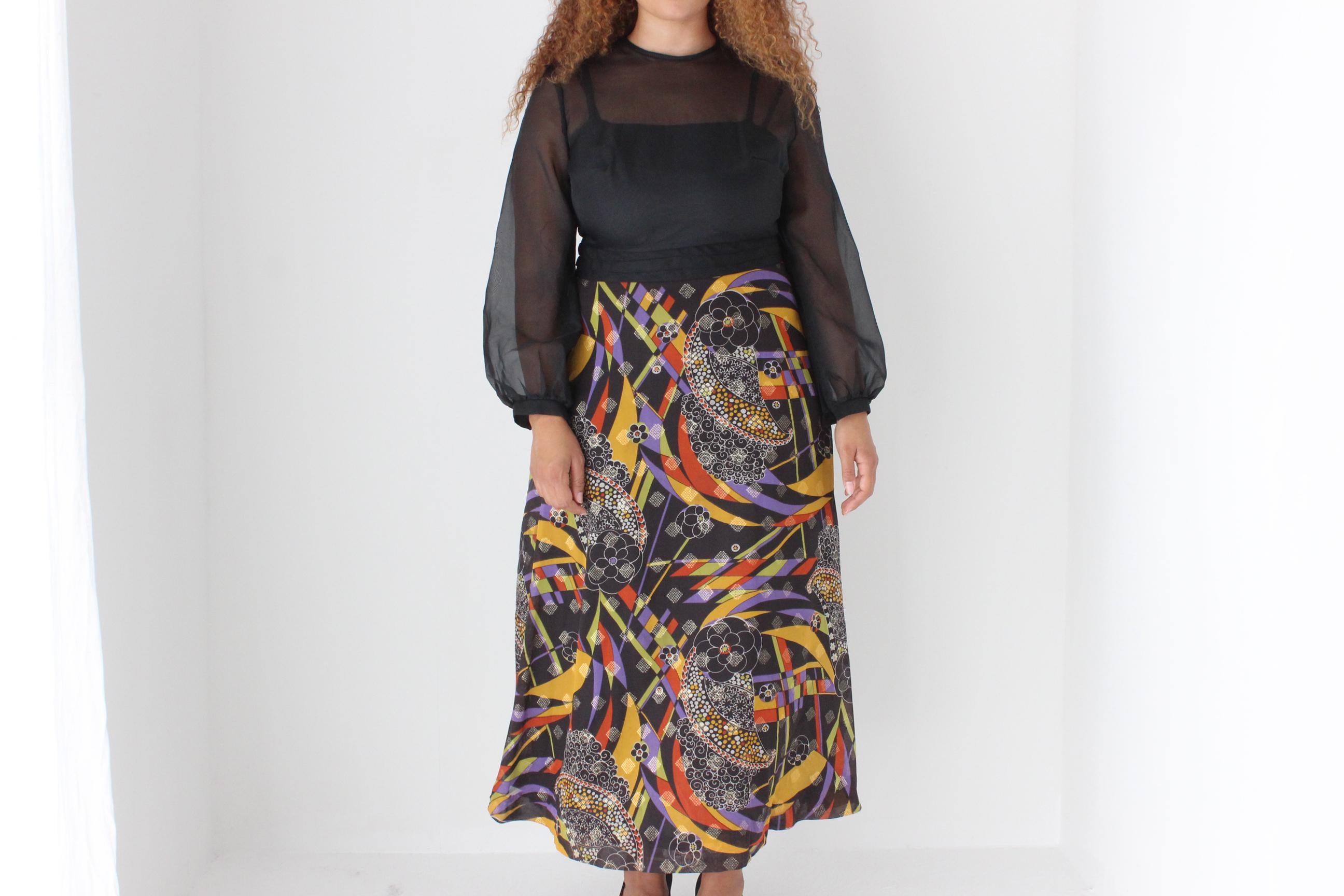 Divine 70s Organza Blouson Sleeve Psychedelic Party Dress
