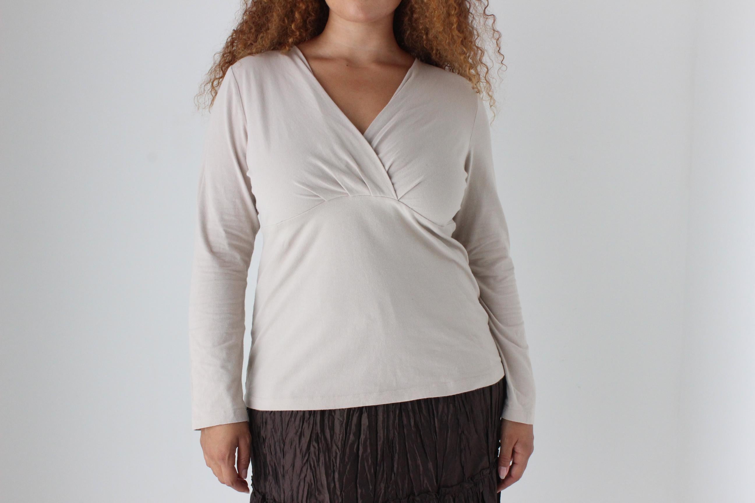 Y2K Stretch Jersey Neutral Plunge Top