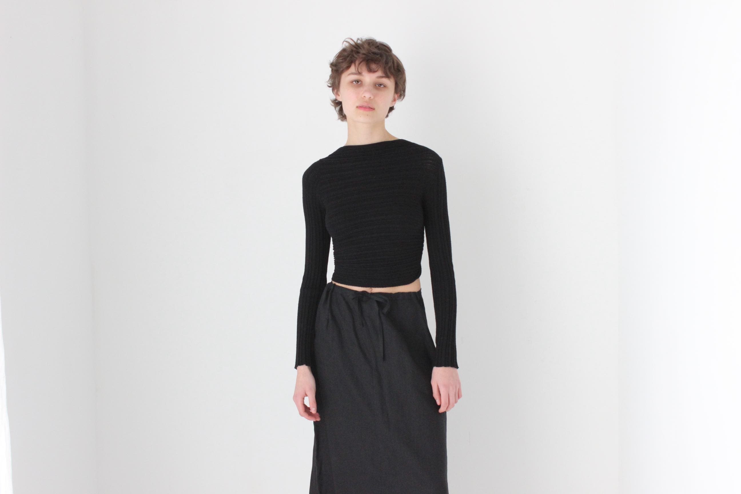 90s Minimal Linen High Waist Skirt