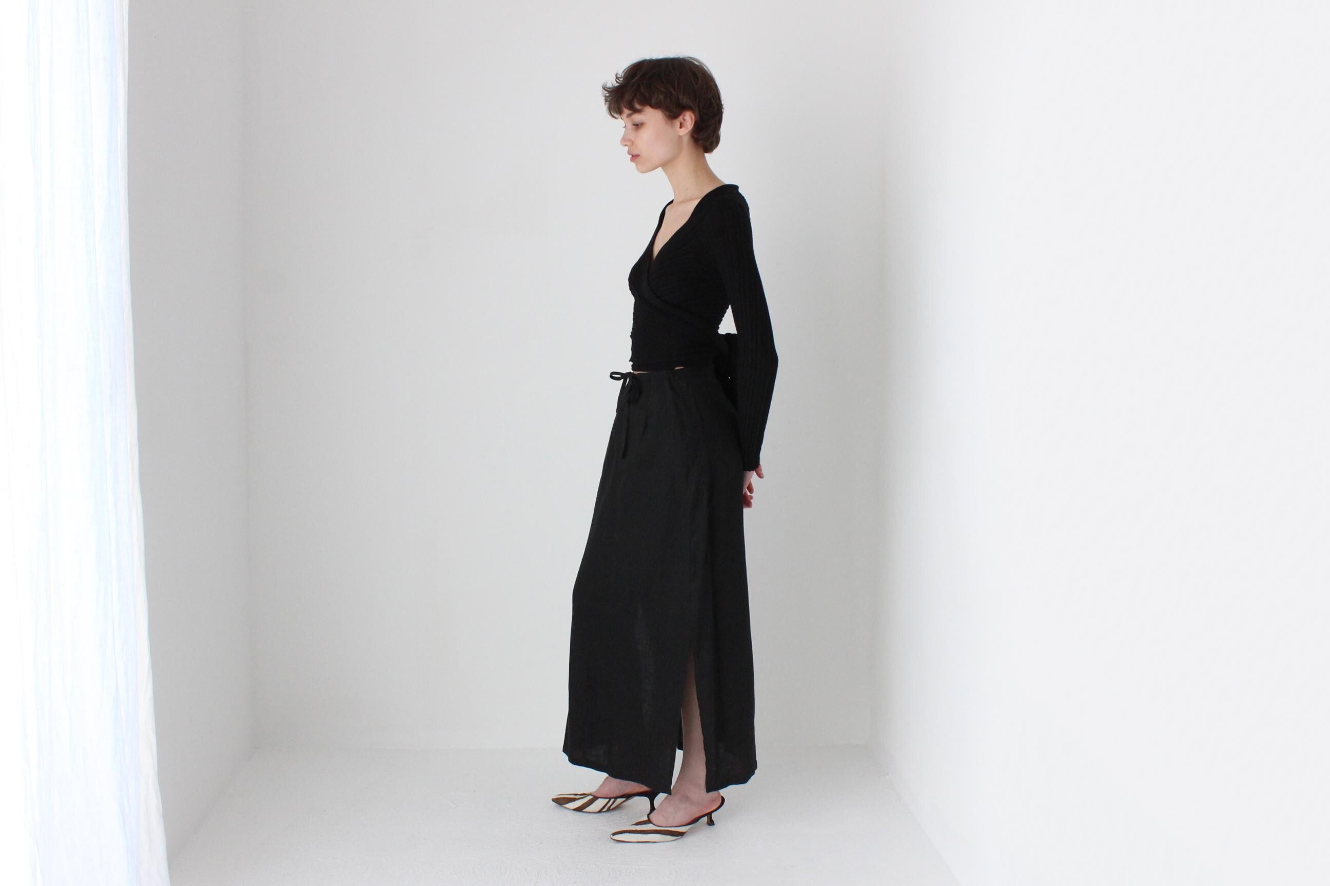 90s Minimal Linen High Waist Skirt