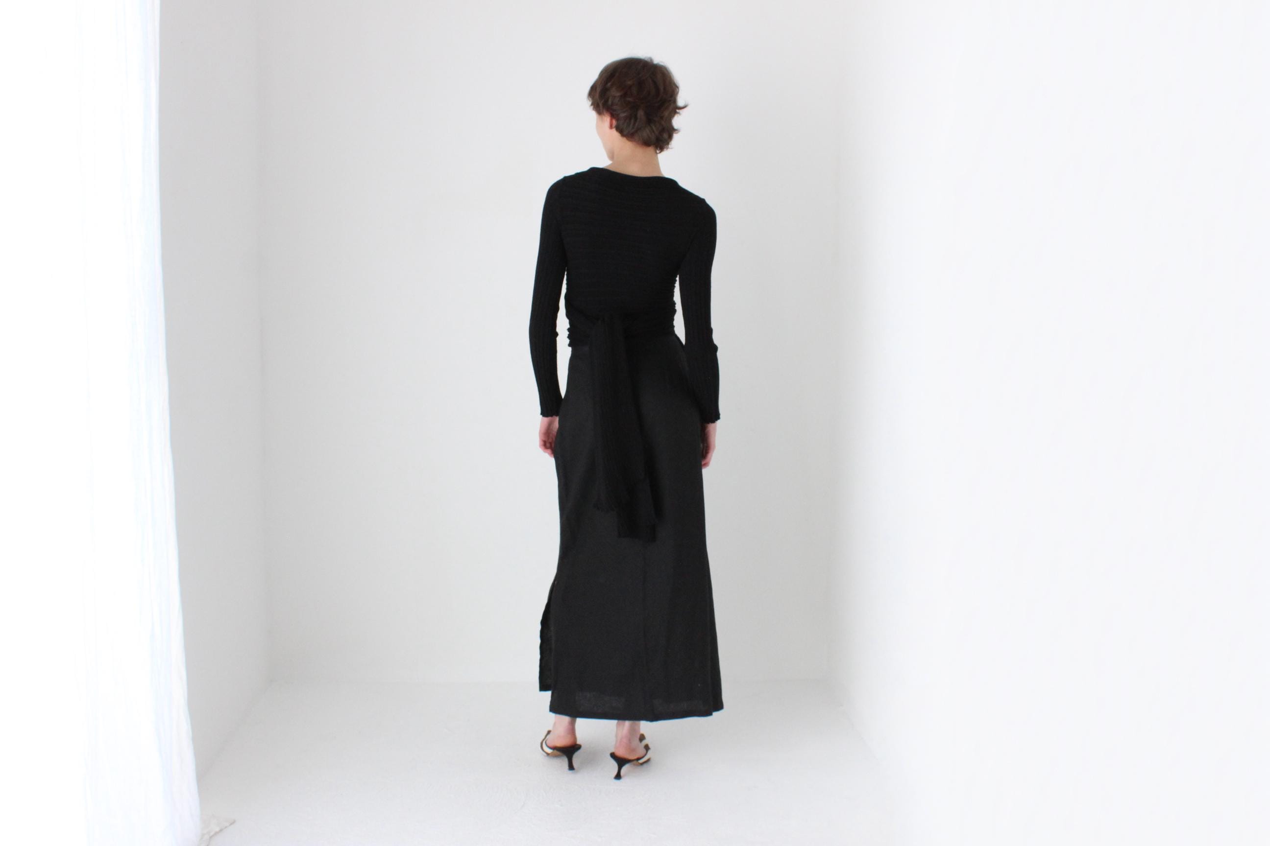 90s Minimal Linen High Waist Skirt