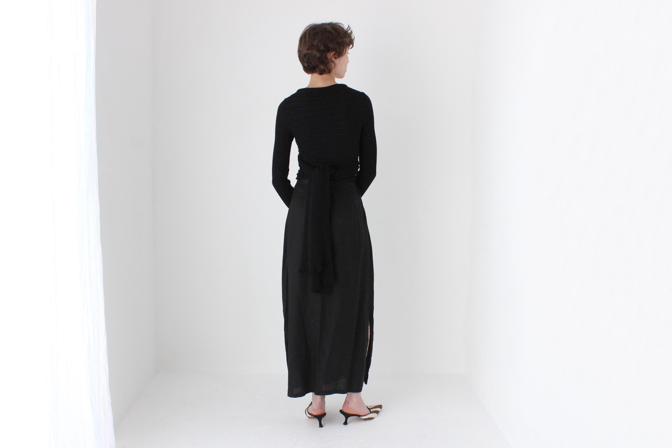 90s Minimal Linen High Waist Skirt