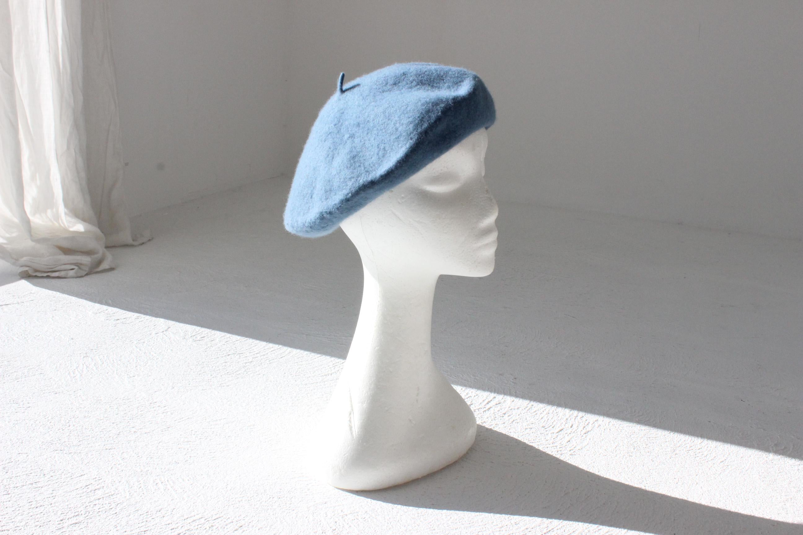 Vintage Pure Wool Beret in Denim Blue