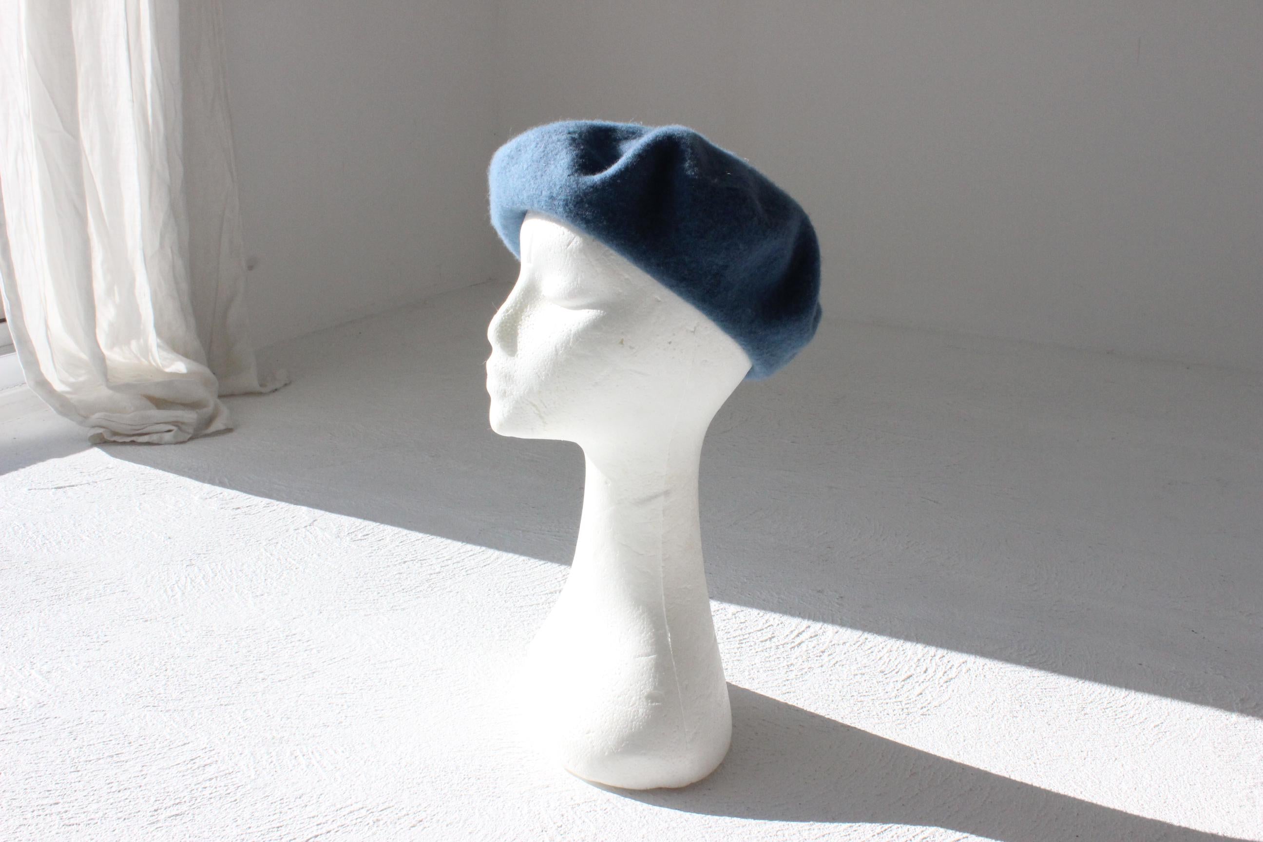 Vintage Pure Wool Beret in Denim Blue