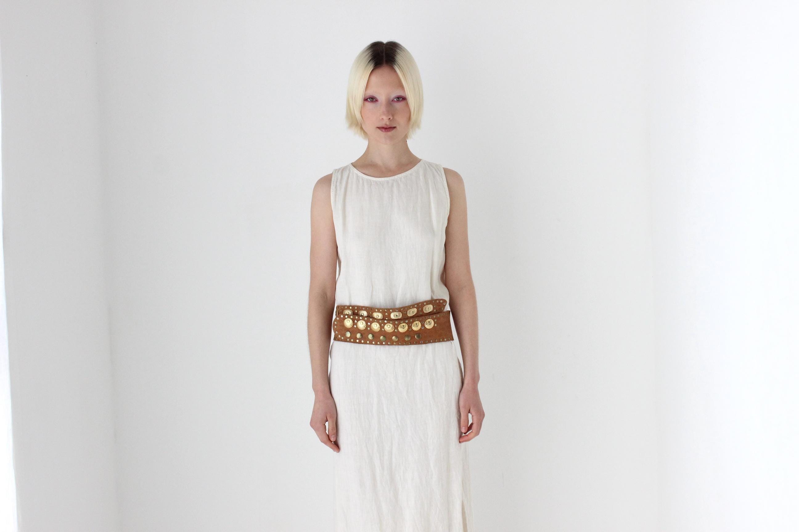 80s Gold Studded Leather Boho Belt