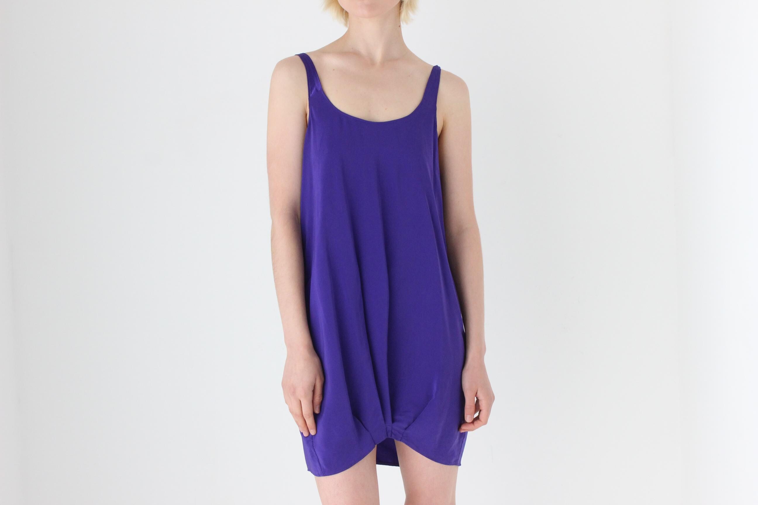 2000s Pure Silk Scoop Neck Bubble Mini Dress w/ Low Back